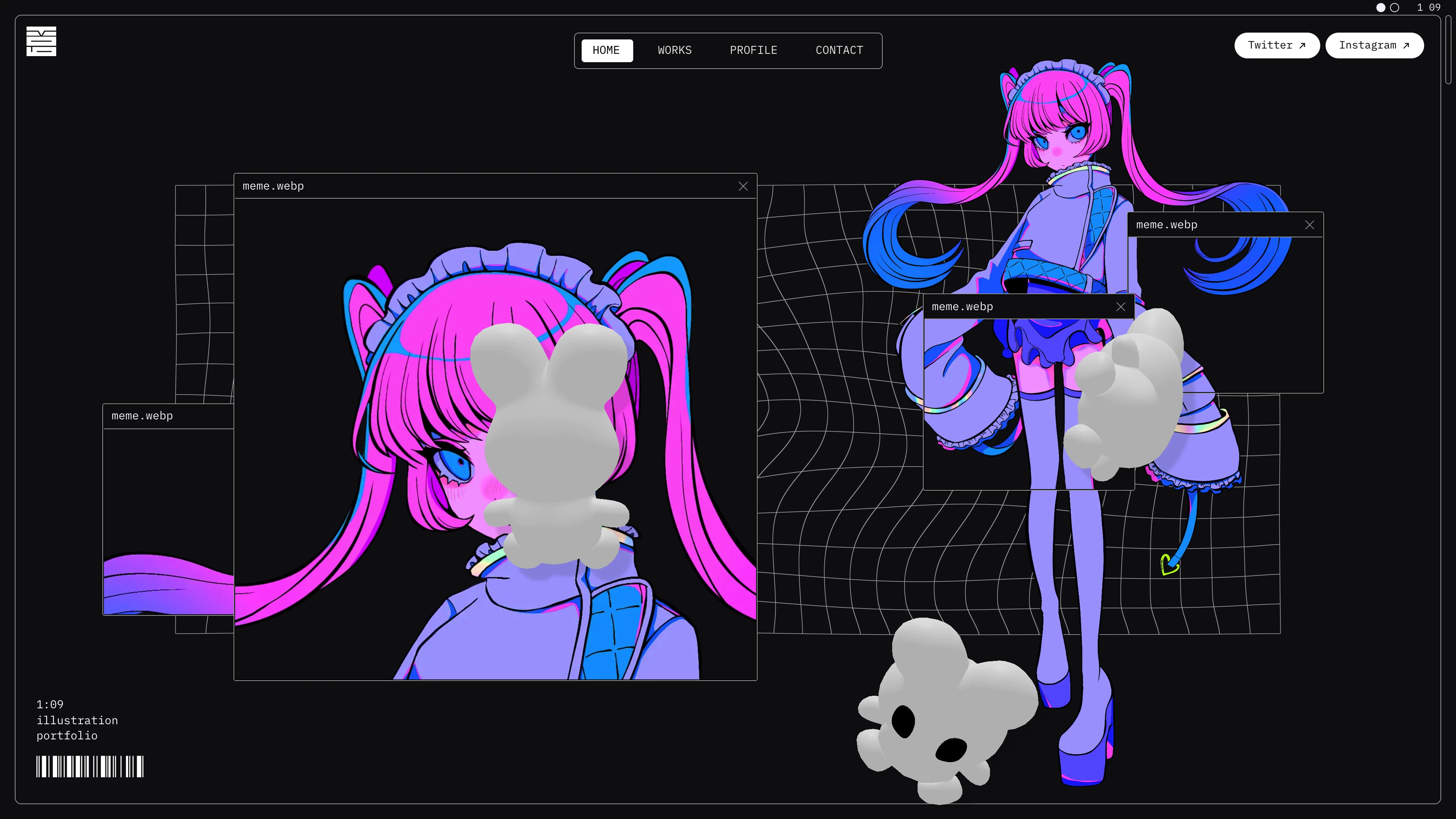 Full page screenshot of the 1:09 Ichiki website. I'm 1:09 (Ichiki), a freelance illustrator. I work mainly in Tokyo and exhibit …
