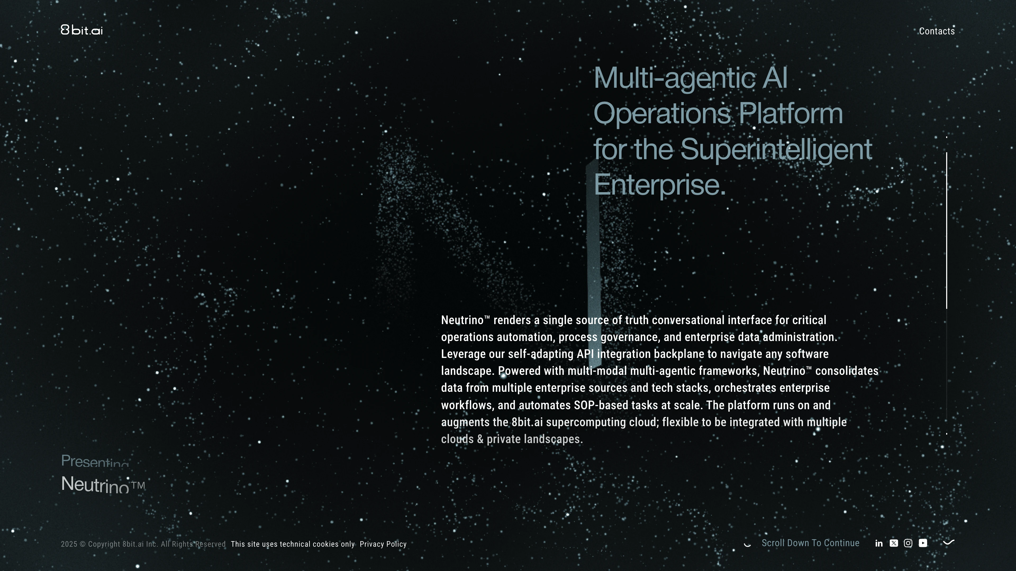 Full page screenshot of the 8bit website. Deploy AI workloads, ML apps, GenAI models on world-class xPUs on demand, via …