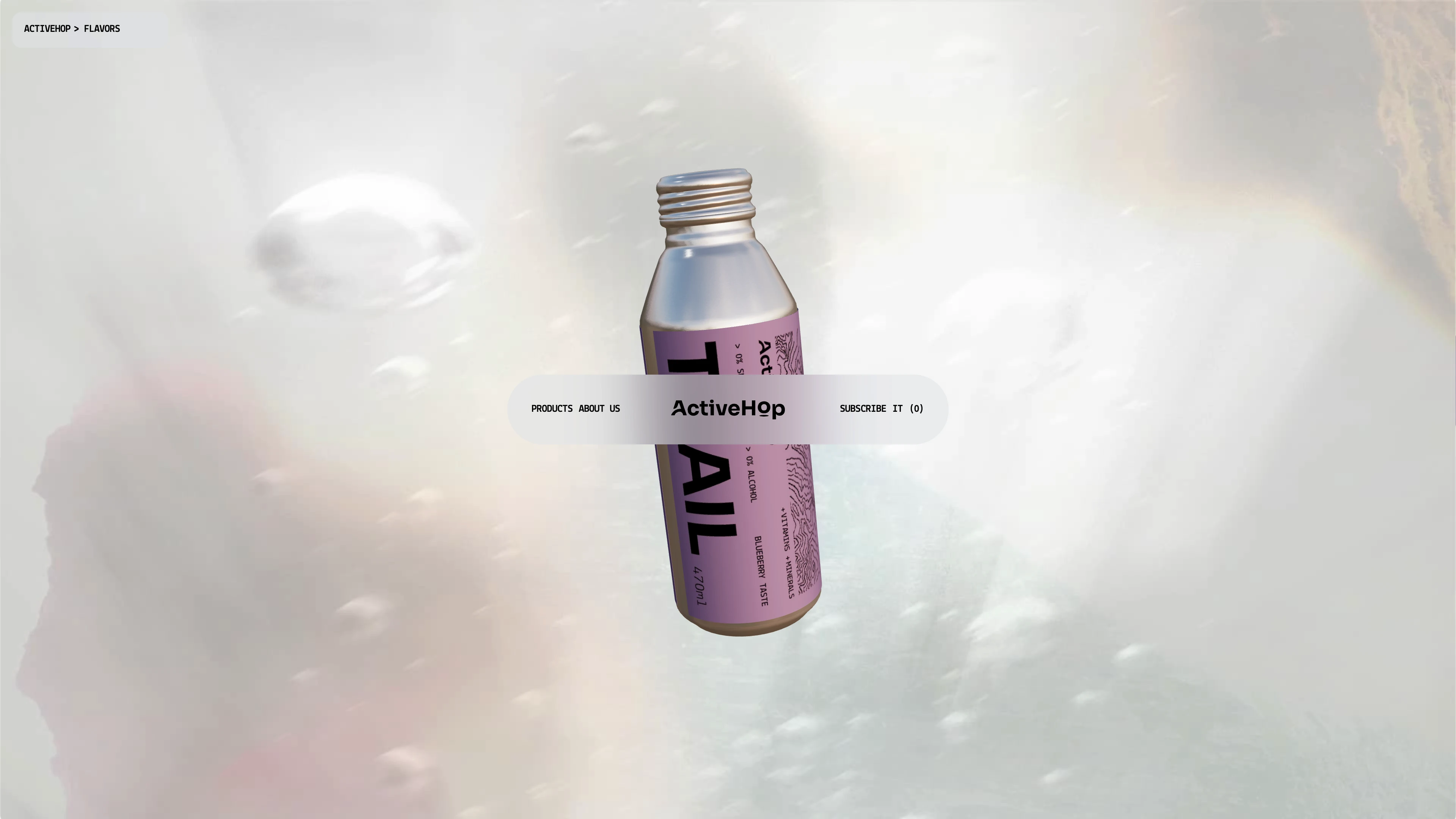 Full page screenshot of the ActiveHop website. Experience ActiveHop premium sparkling hop water. Three unique flavors: Drop, …