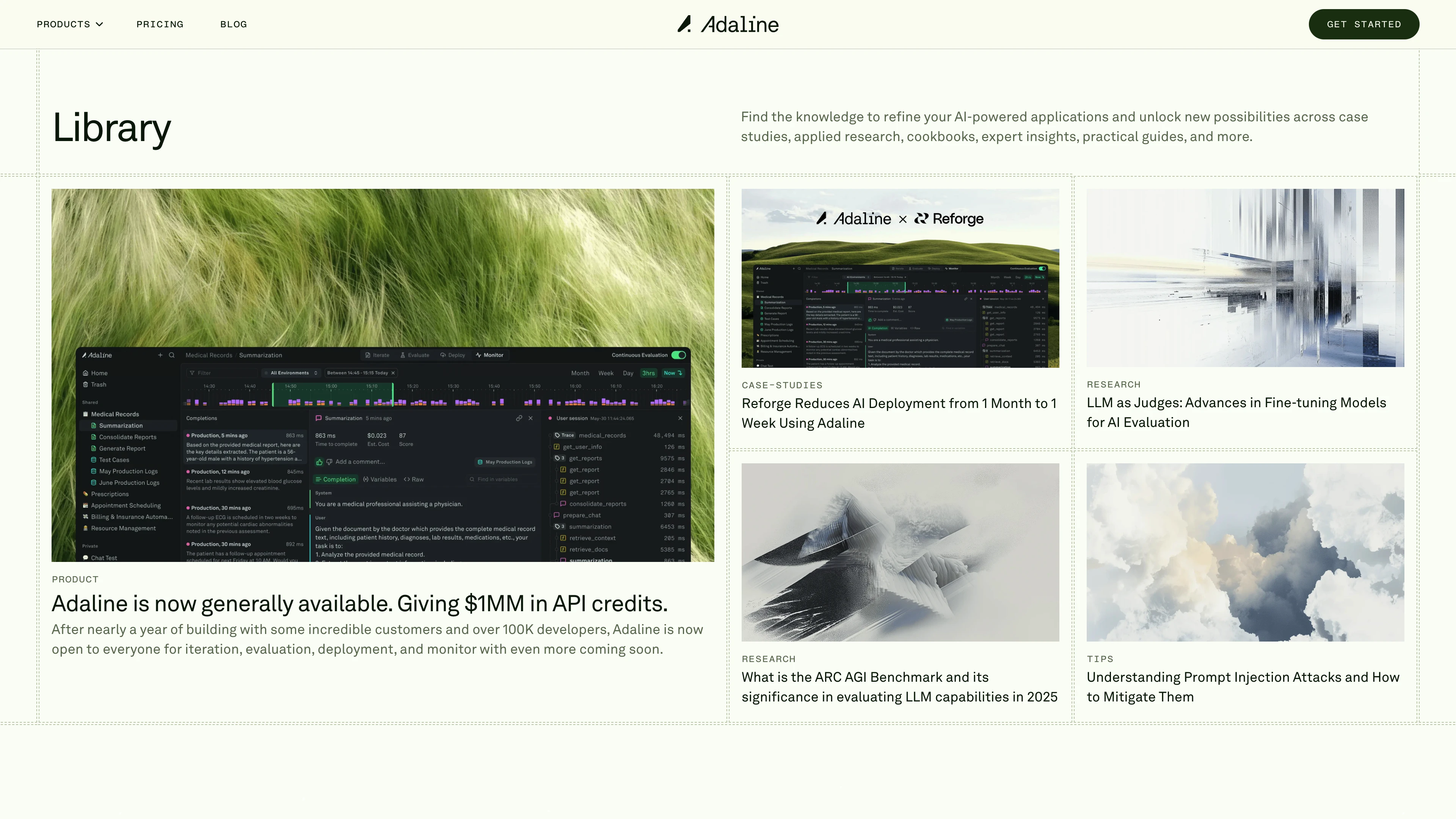 Full page screenshot of the Adaline website. The single platform to iterate, evaluate, deploy, and monitor LLMs.