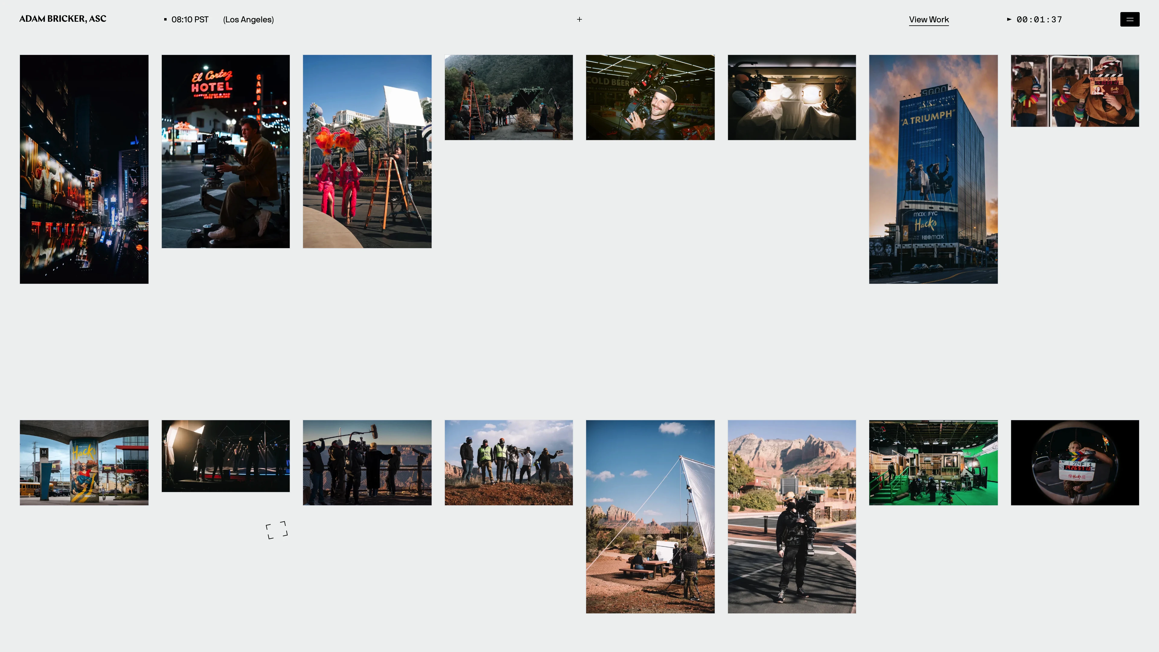 Full page screenshot of the Adam Bricker website. Emmy-nominated cinematographer Adam Bricker, ASC is known for Hacks, Chef’s …
