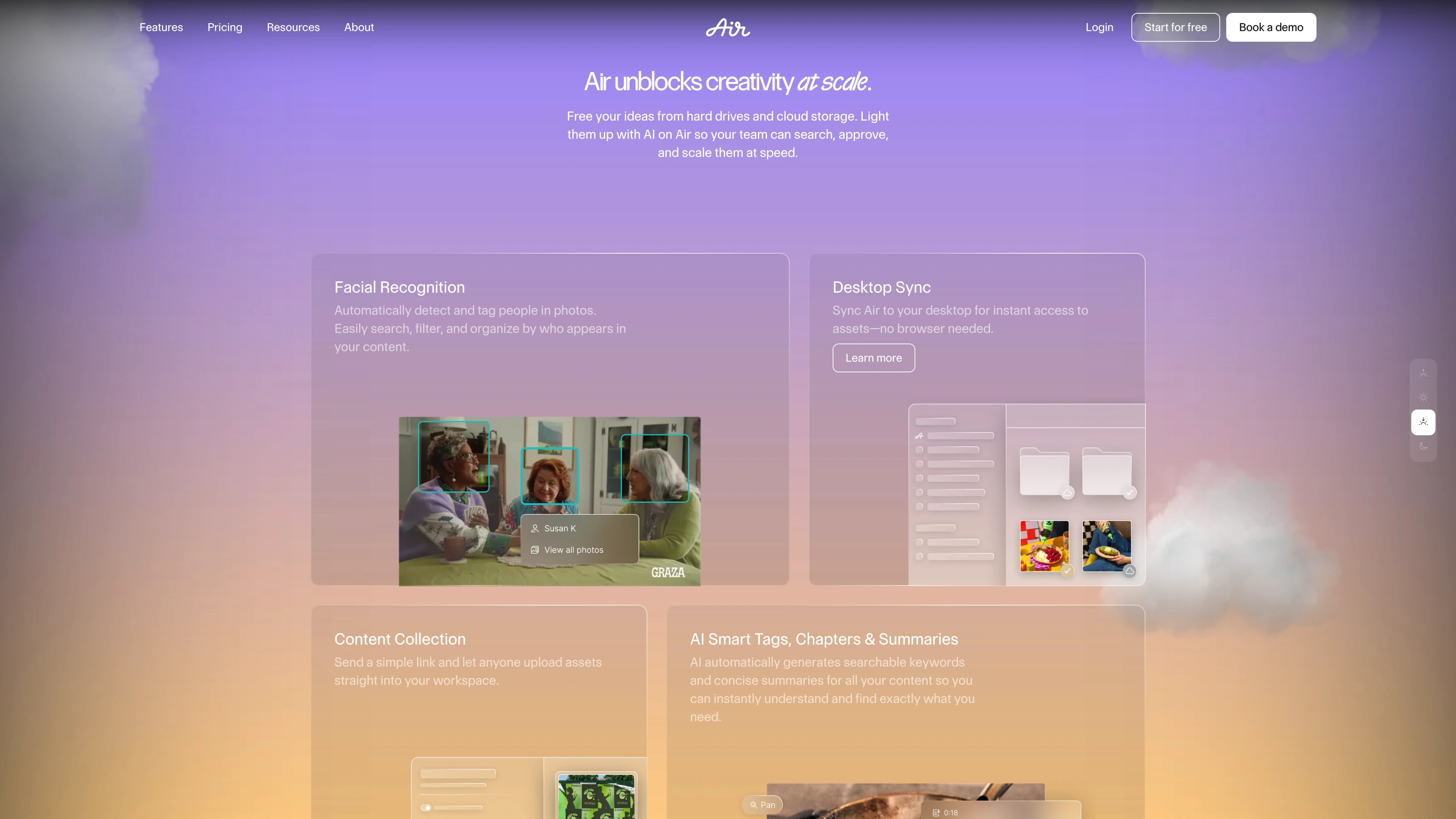 Full page screenshot of the Air website. Creative Operations platform. From raw file to final deliverable, Air is the …