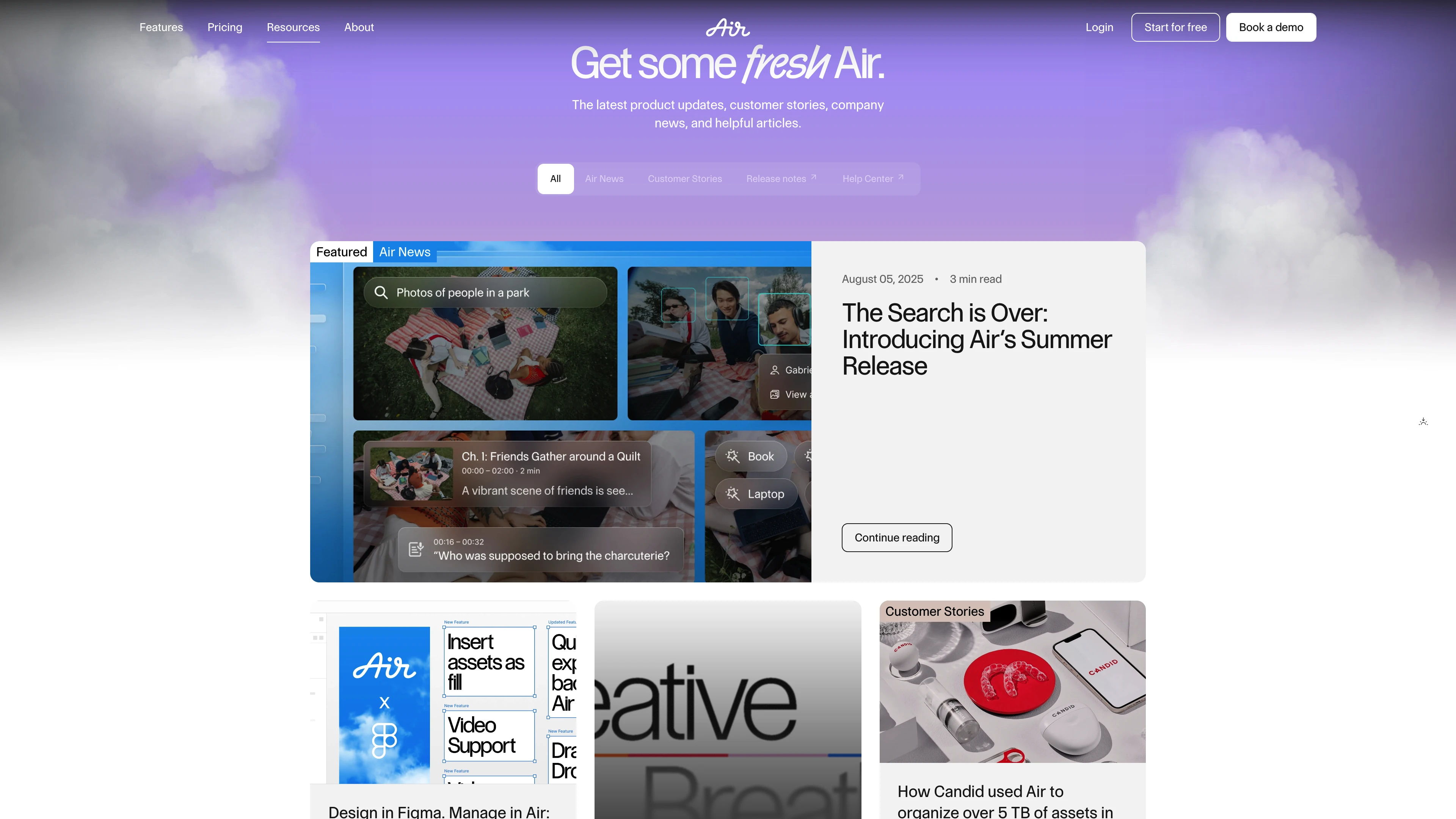 Full page screenshot of the Air website. Creative Operations platform. From raw file to final deliverable, Air is the …