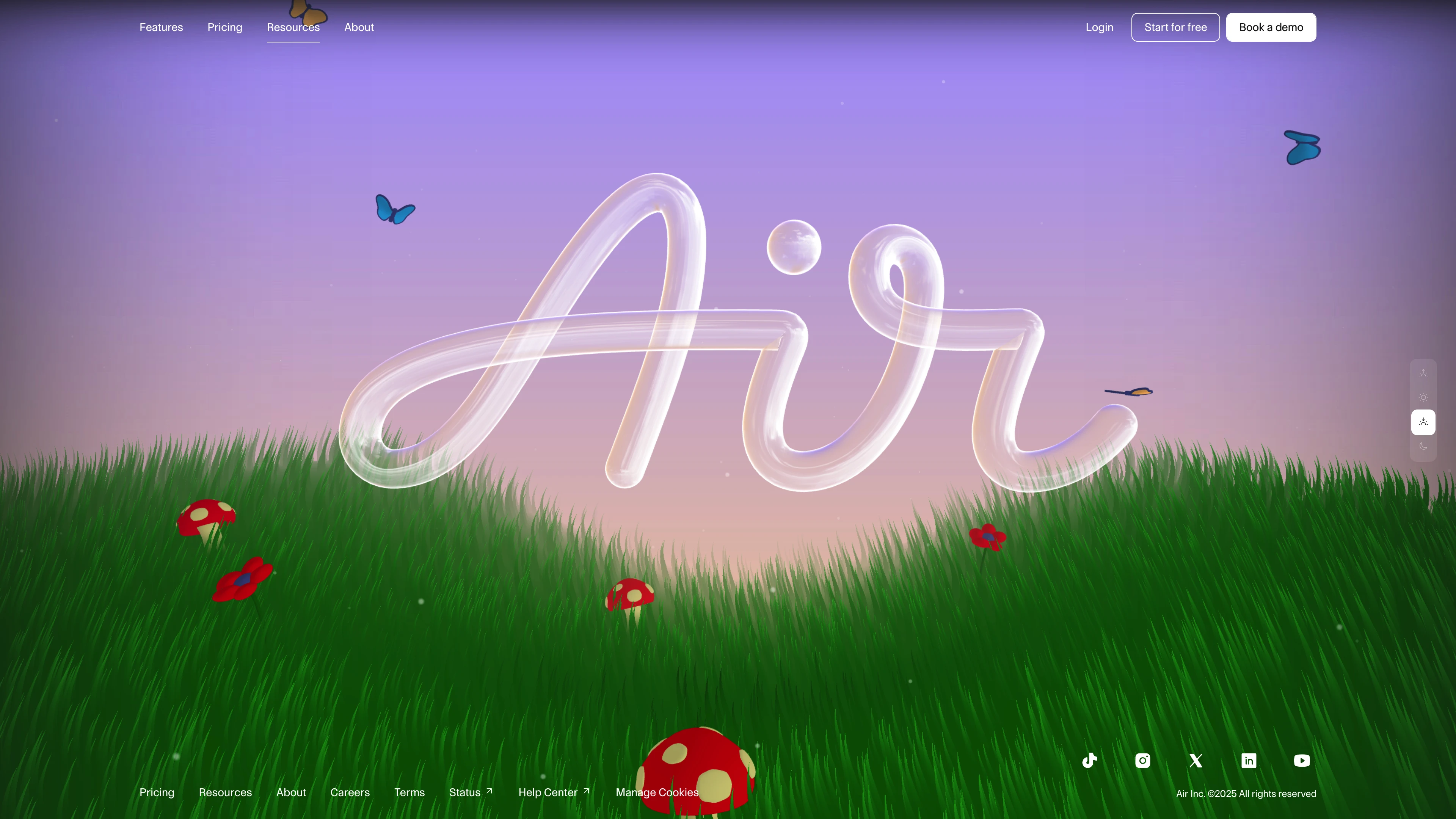 Full page screenshot of the Air website. Creative Operations platform. From raw file to final deliverable, Air is the …