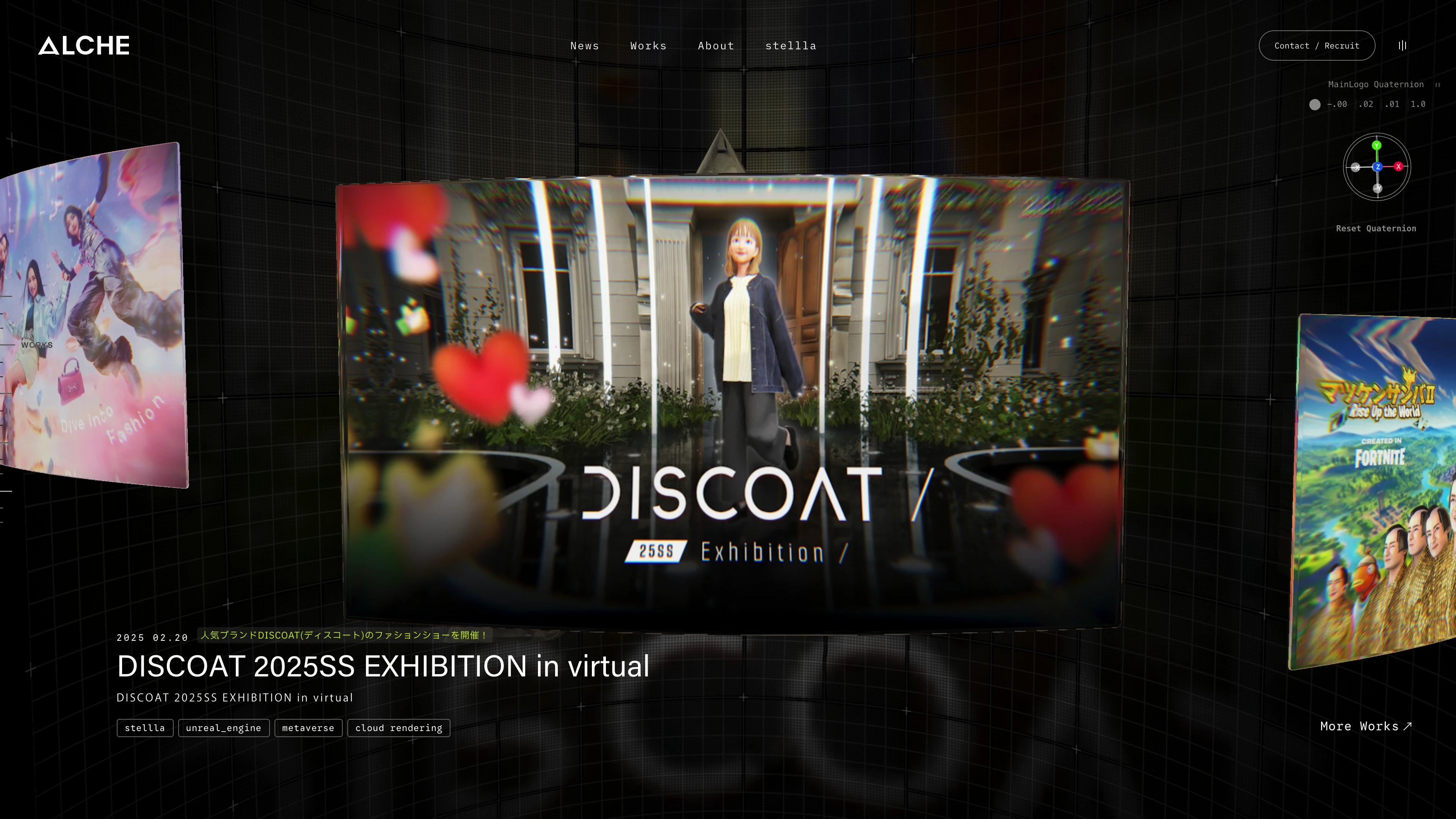 Full page screenshot of the Alche website. Alche creates unprecedented entertainment experiences in the age of digital …