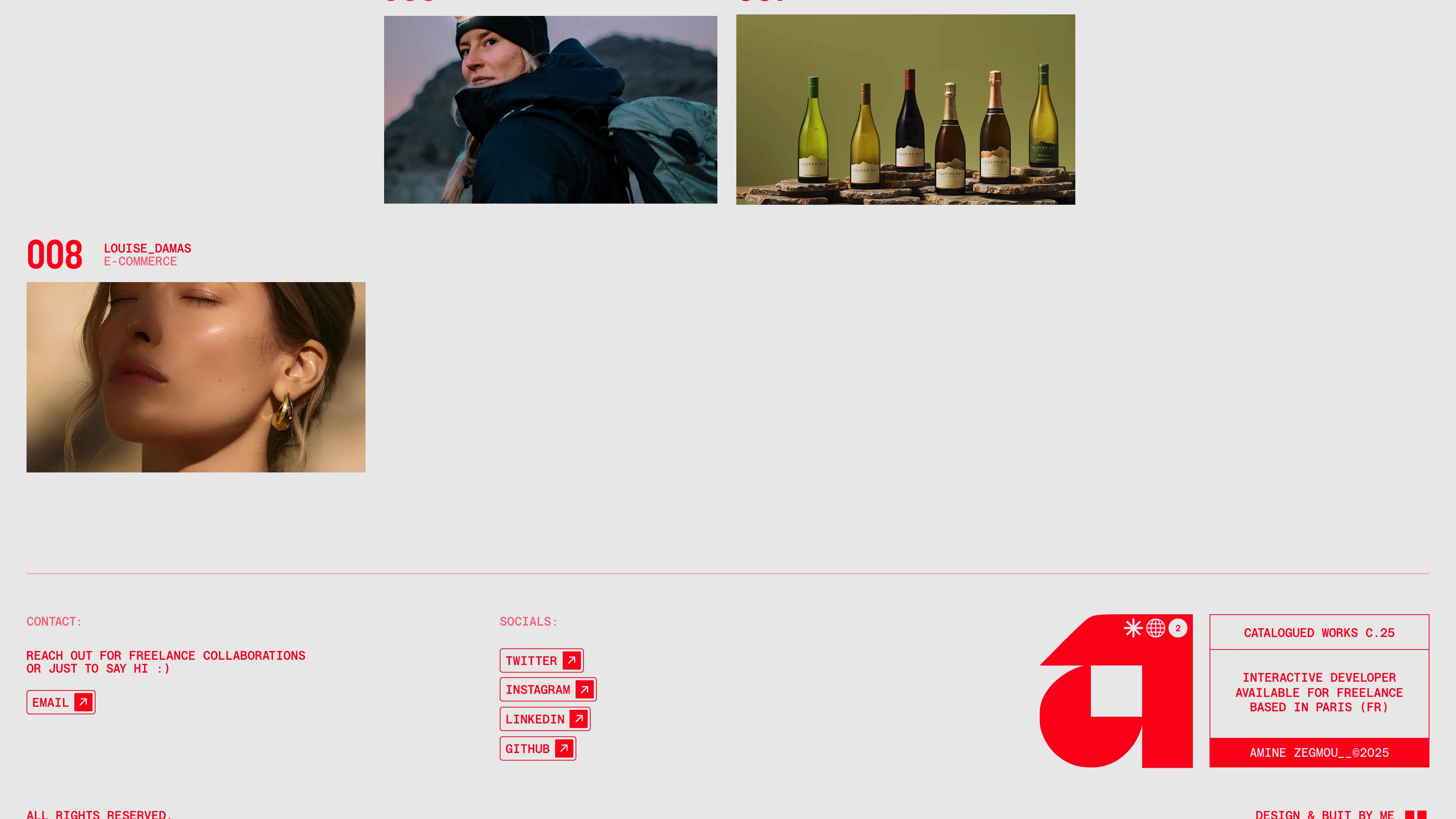 Full page screenshot of the Amine Zegmou website. Amine Zegmou is a web developer focused in animation and interaction. …