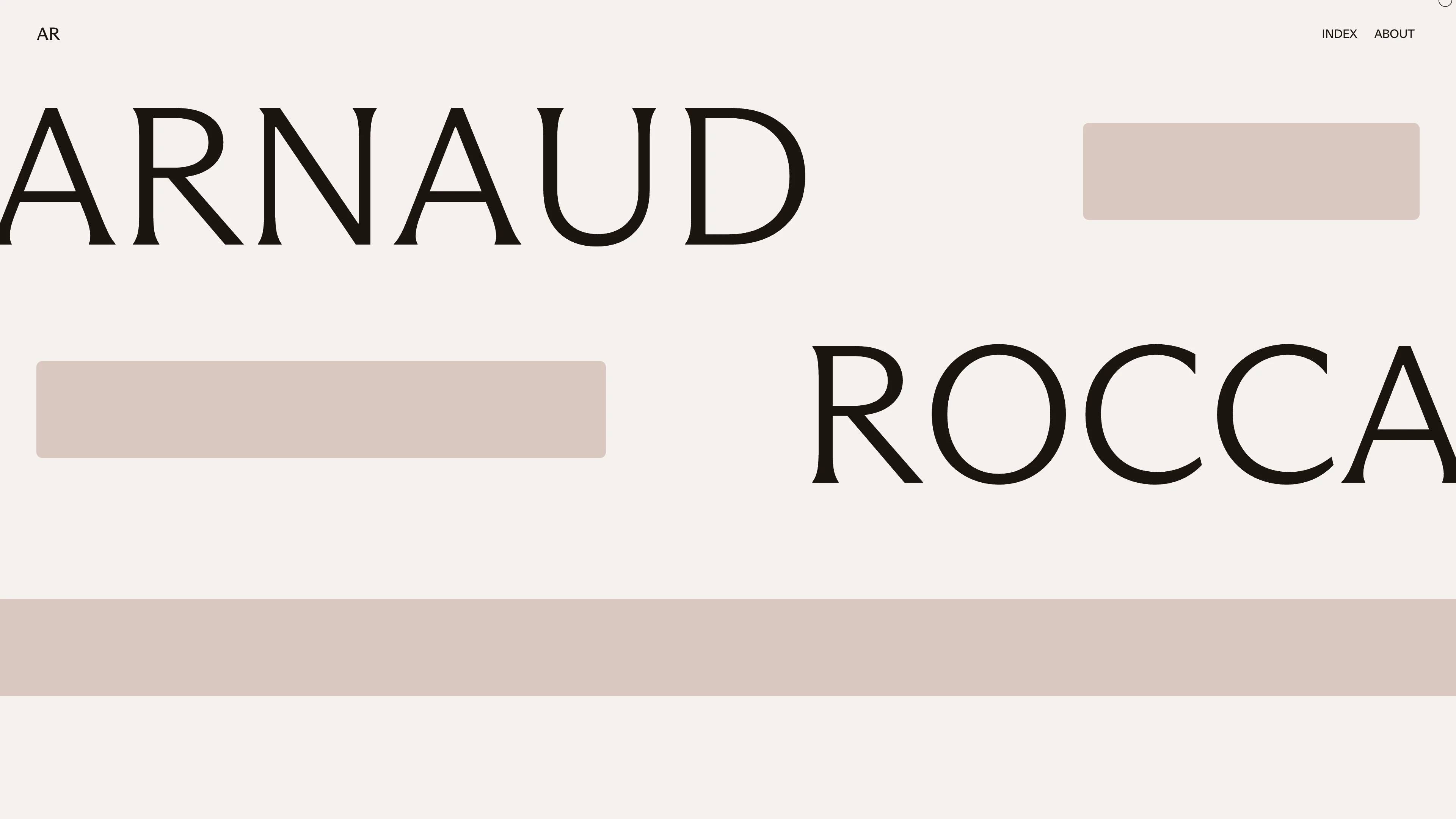 Full page screenshot of the Arnaud Rocca website. Freelance creative developer and co-founder of TOOSOON, a Paris-based creative …