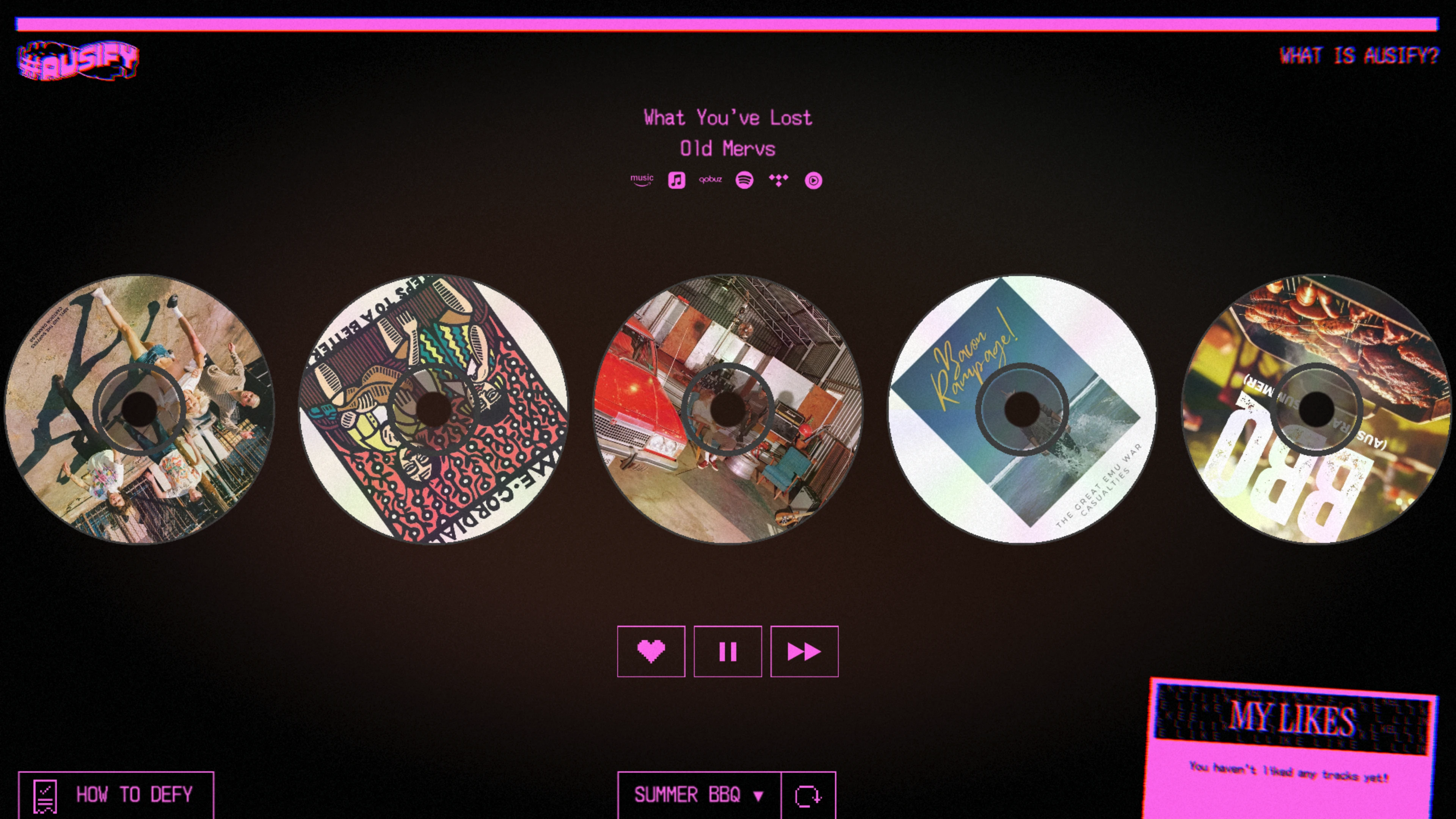 Full page screenshot of the Ausify website. Your destination for searching and discovering Australian music. Find new Aussie …