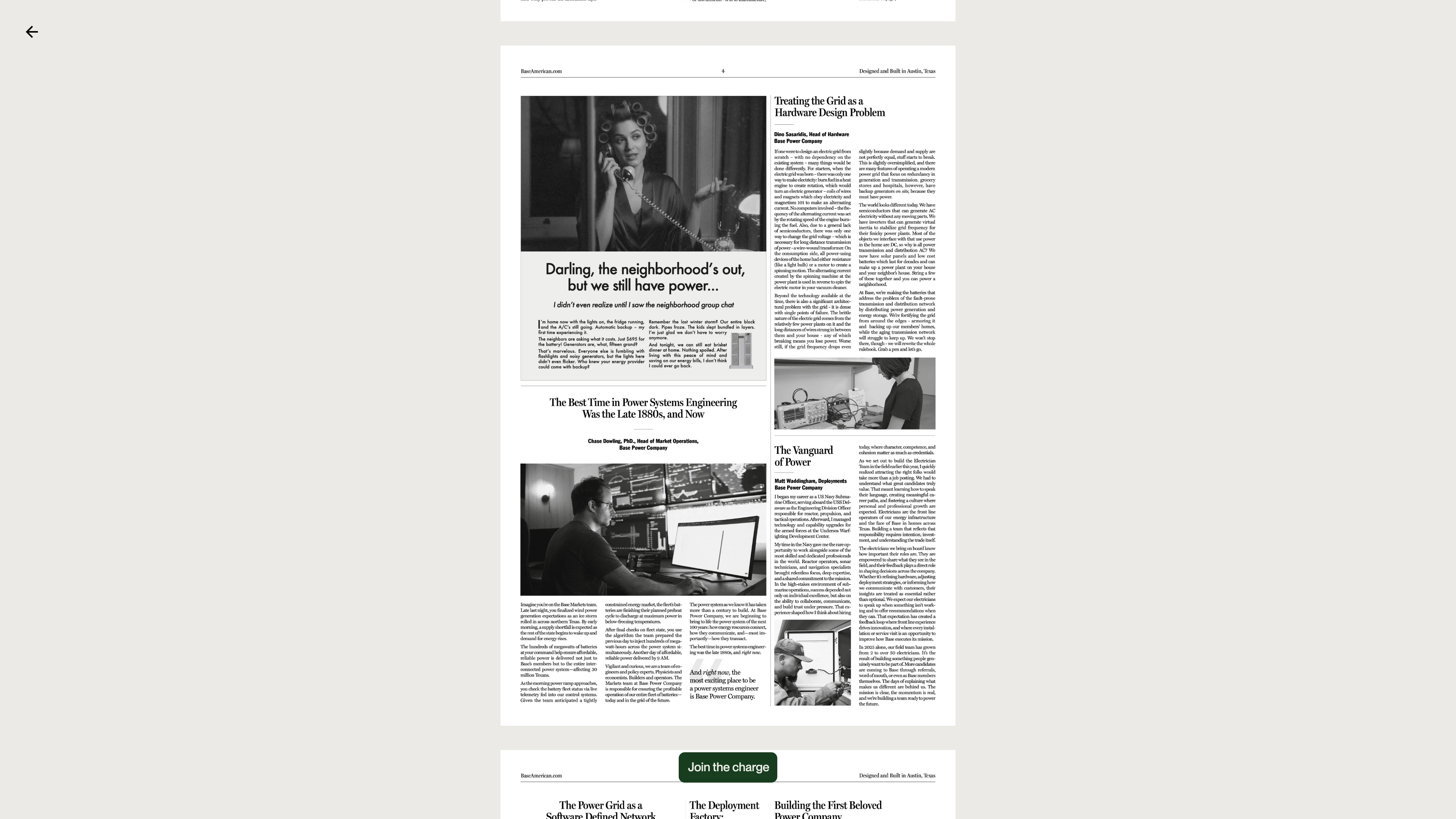 Full page screenshot of the Base American website. Base Power Company releases: The Base American to announce its $1B Series C …