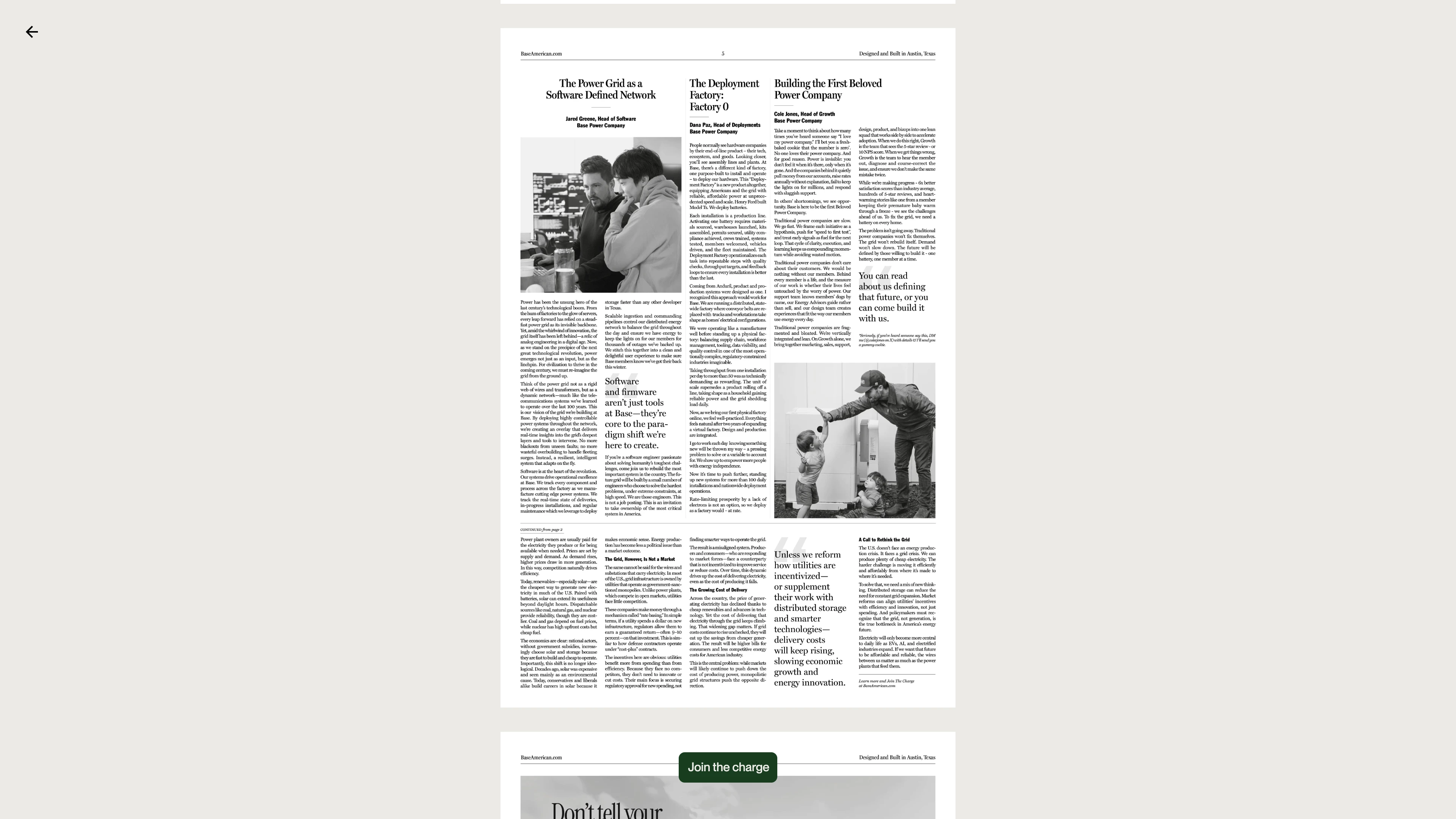 Full page screenshot of the Base American website. Base Power Company releases: The Base American to announce its $1B Series C …