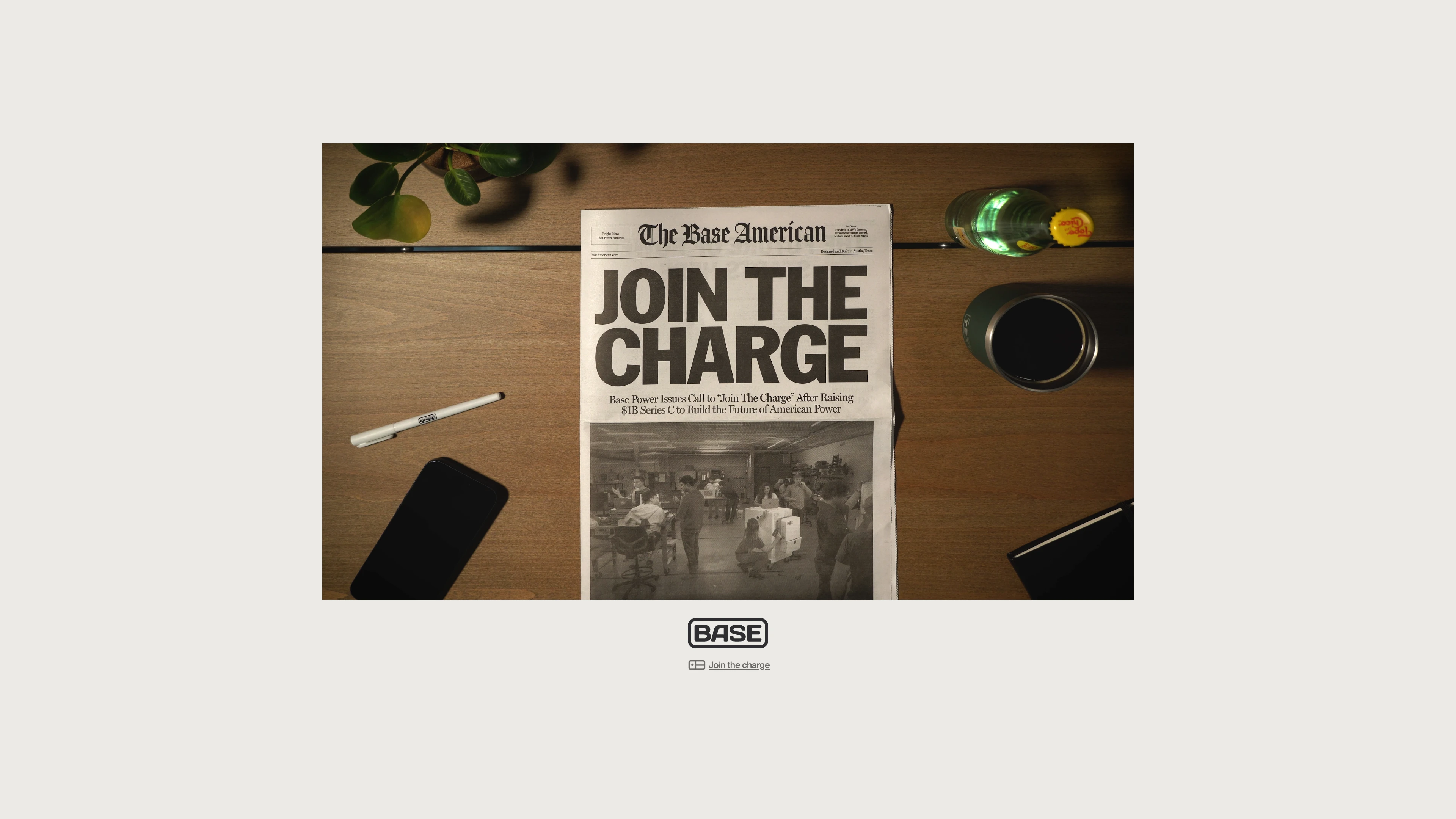 Full page screenshot of the Base American website. Base Power Company releases: The Base American to announce its $1B Series C …