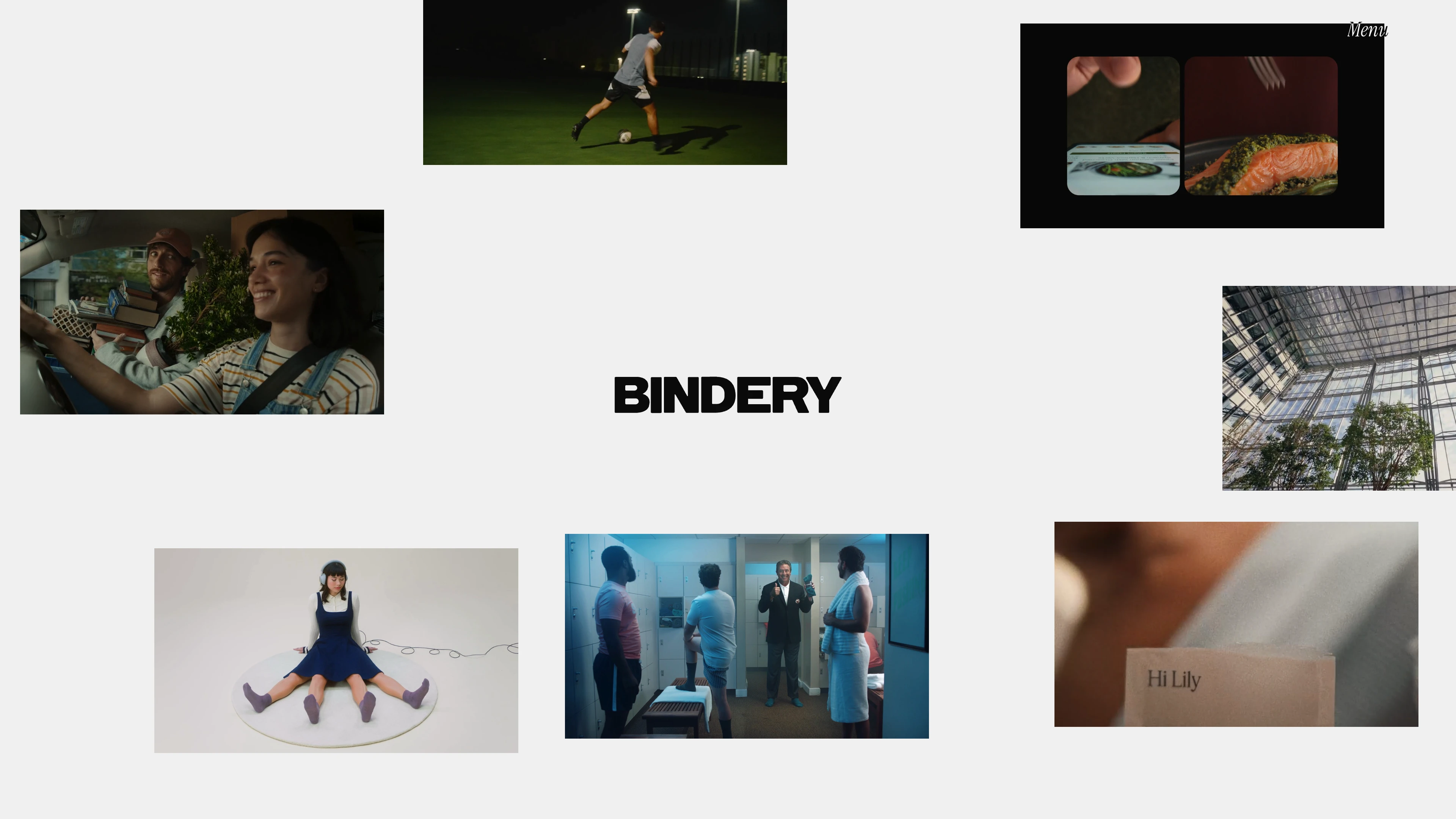 Full page screenshot of the Bindery website. A creative agency & production studio. We use the power of storytelling to fire …
