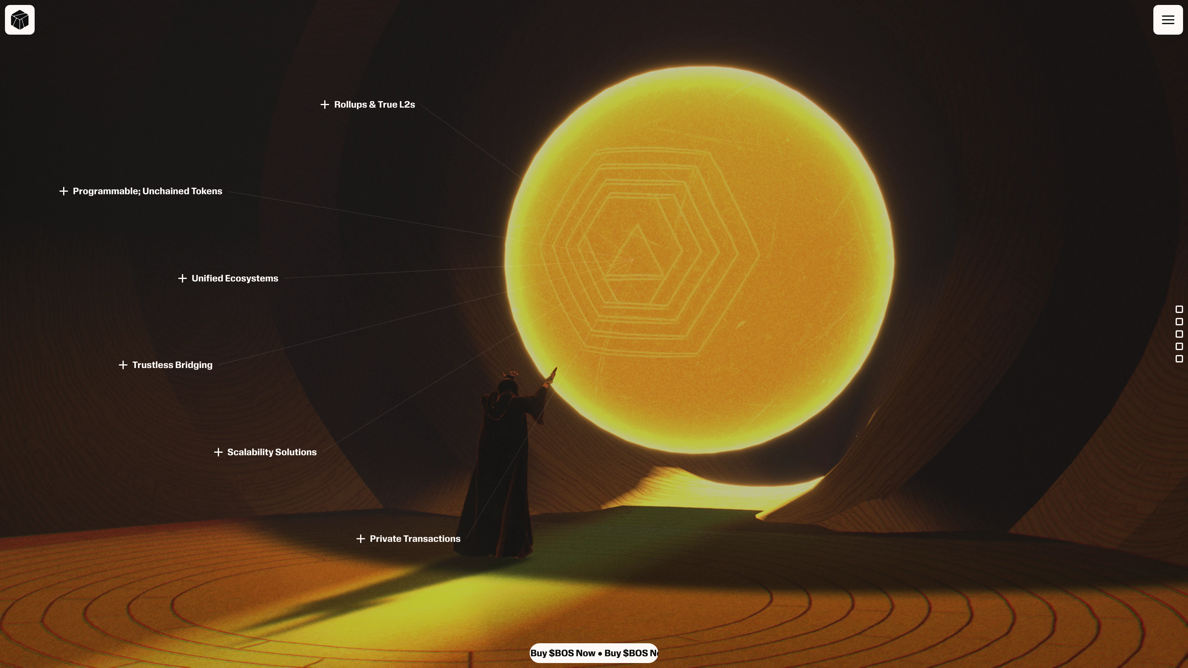 Full page screenshot of the BitcoinOS website. BitcoinOS is the smart contract operating system for Bitcoin.