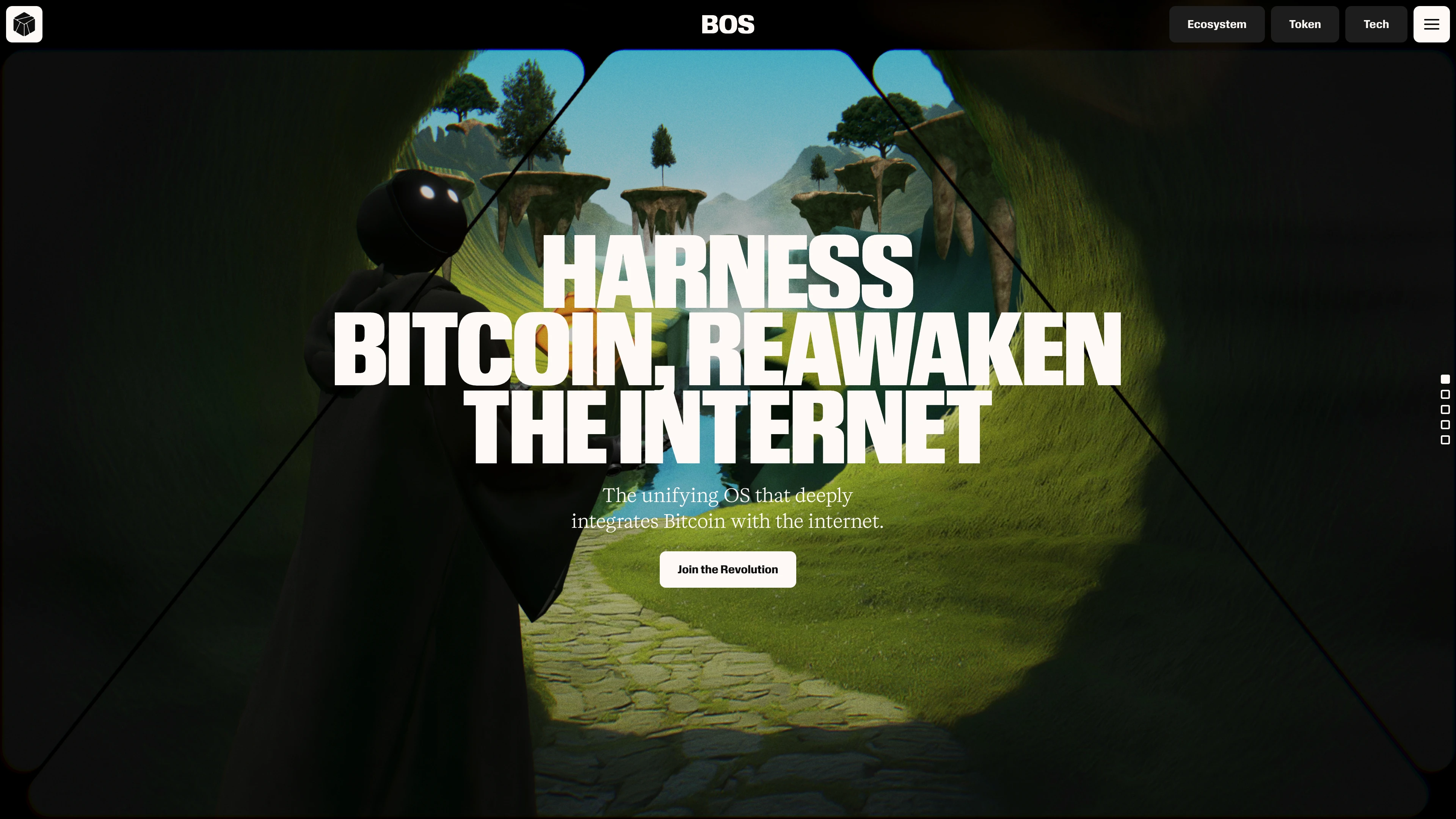 Full page screenshot of the BitcoinOS website. BitcoinOS is the smart contract operating system for Bitcoin.