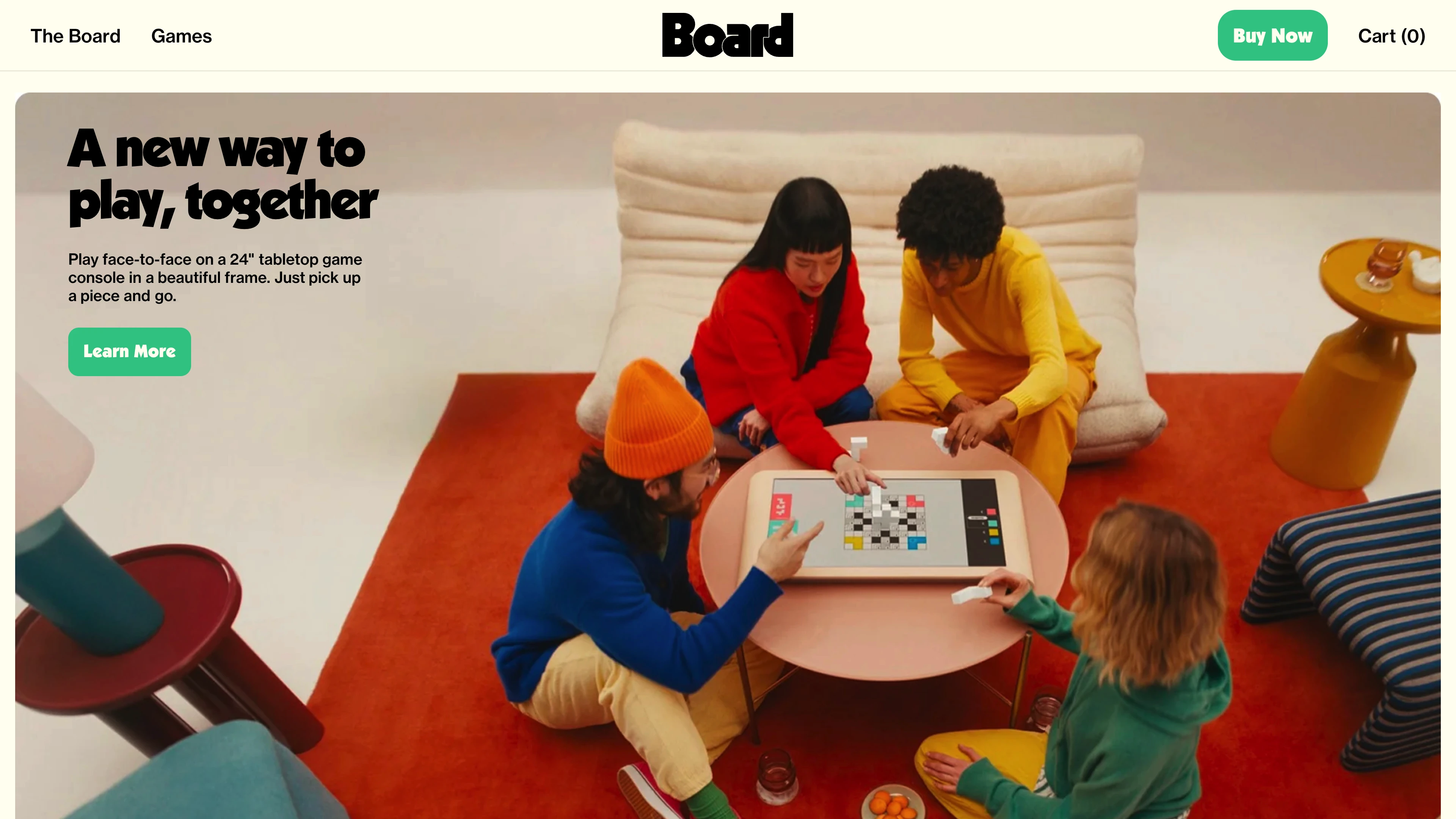 Full page screenshot of the Board.fun website. Board fuses the best of board games and video games into something entirely new. …