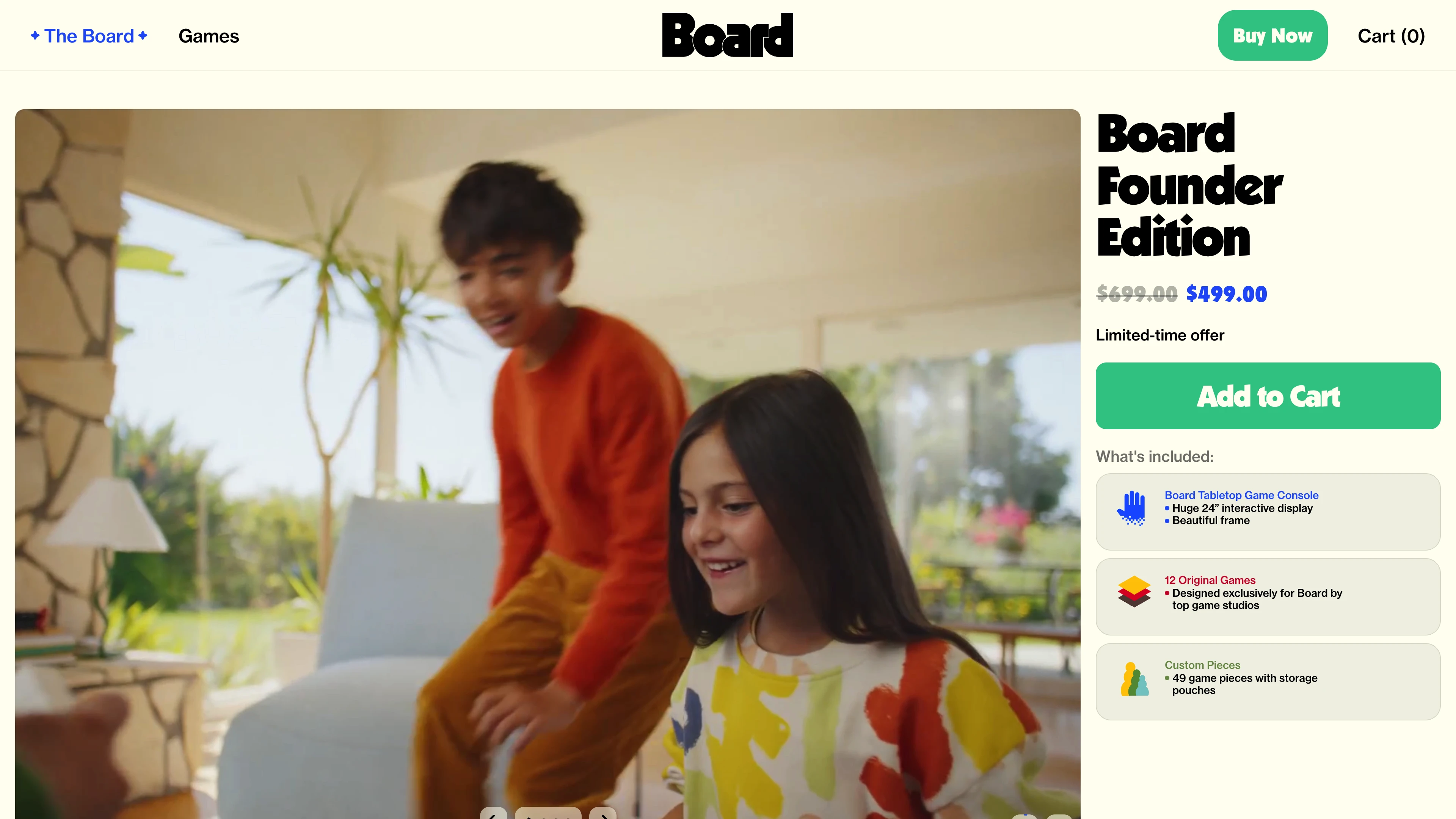 Full page screenshot of the Board.fun website. Board fuses the best of board games and video games into something entirely new. …