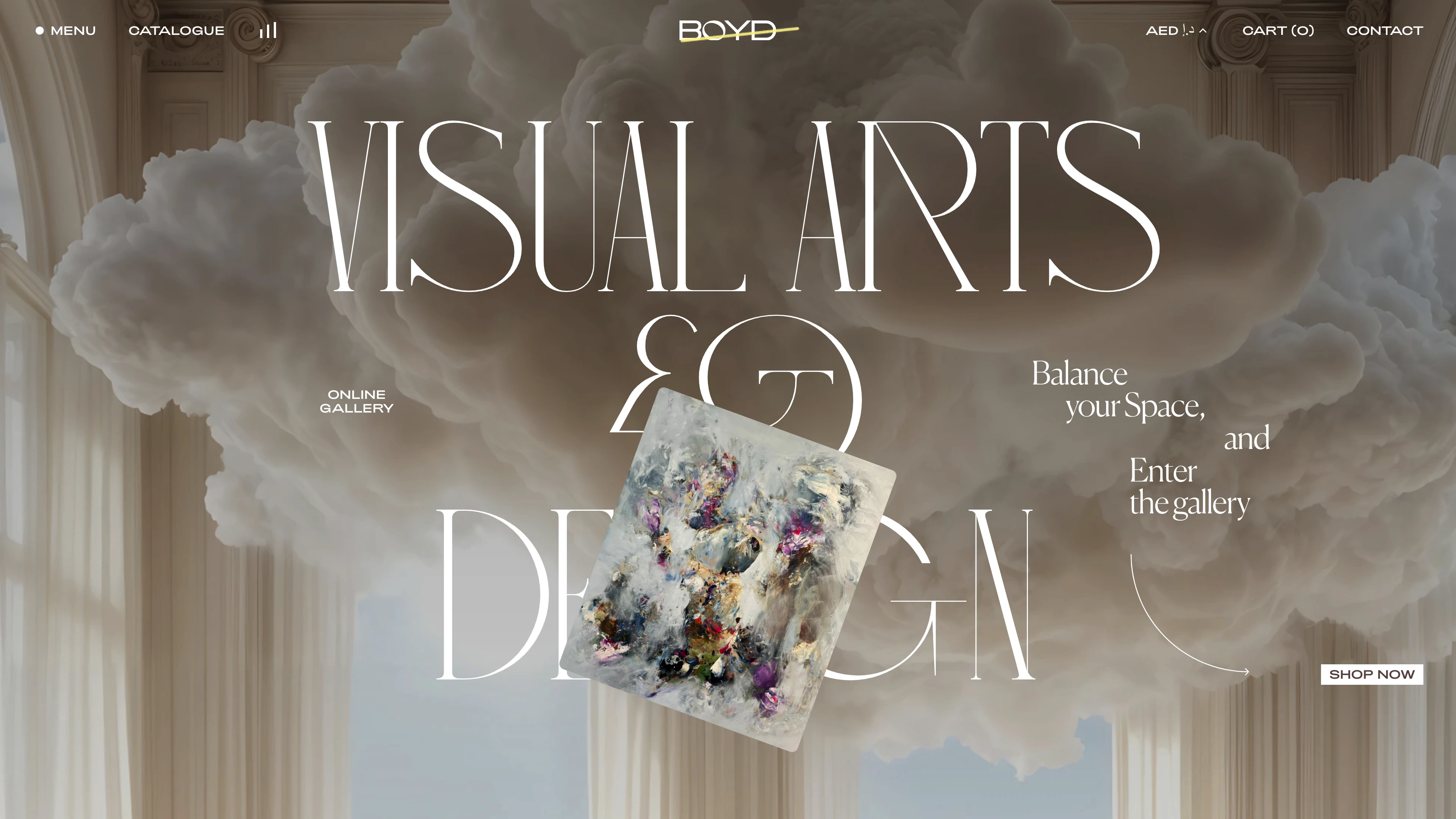 Full page screenshot of the BOYD website. BOYD is an online gallery featuring a unique selection of global artworks, based …