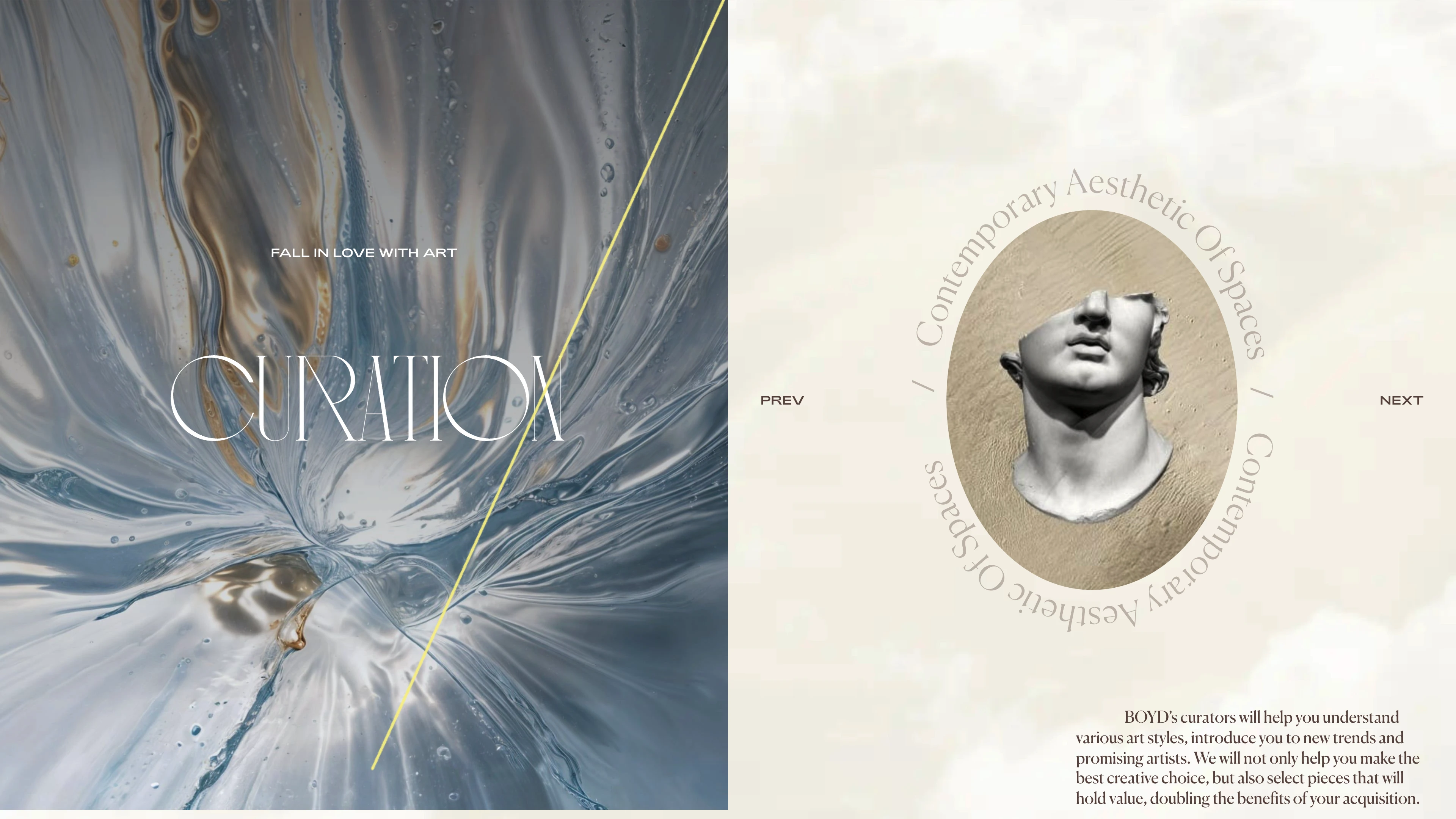 Full page screenshot of the BOYD website. BOYD is an online gallery featuring a unique selection of global artworks, based …