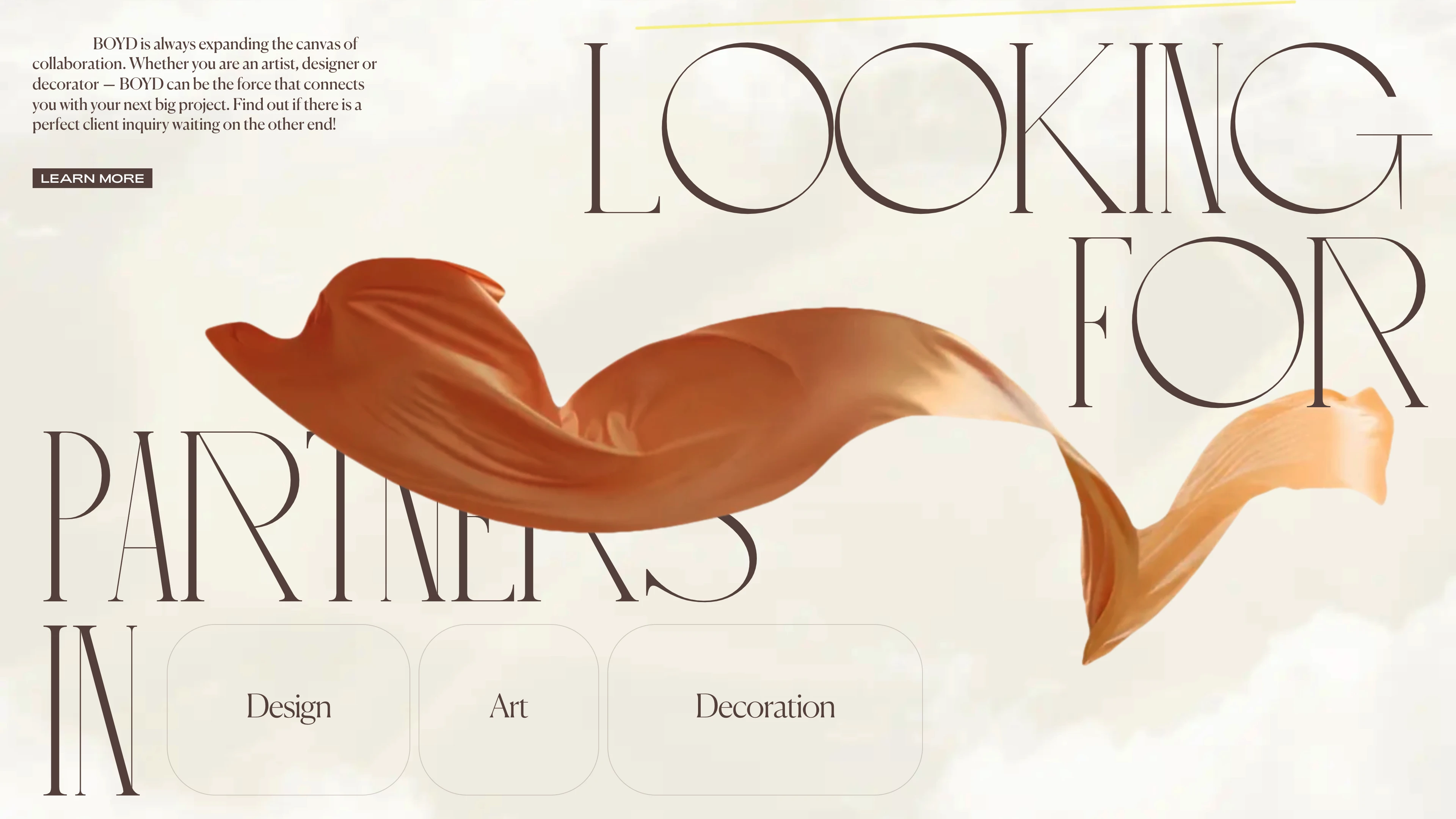 Full page screenshot of the BOYD website. BOYD is an online gallery featuring a unique selection of global artworks, based …