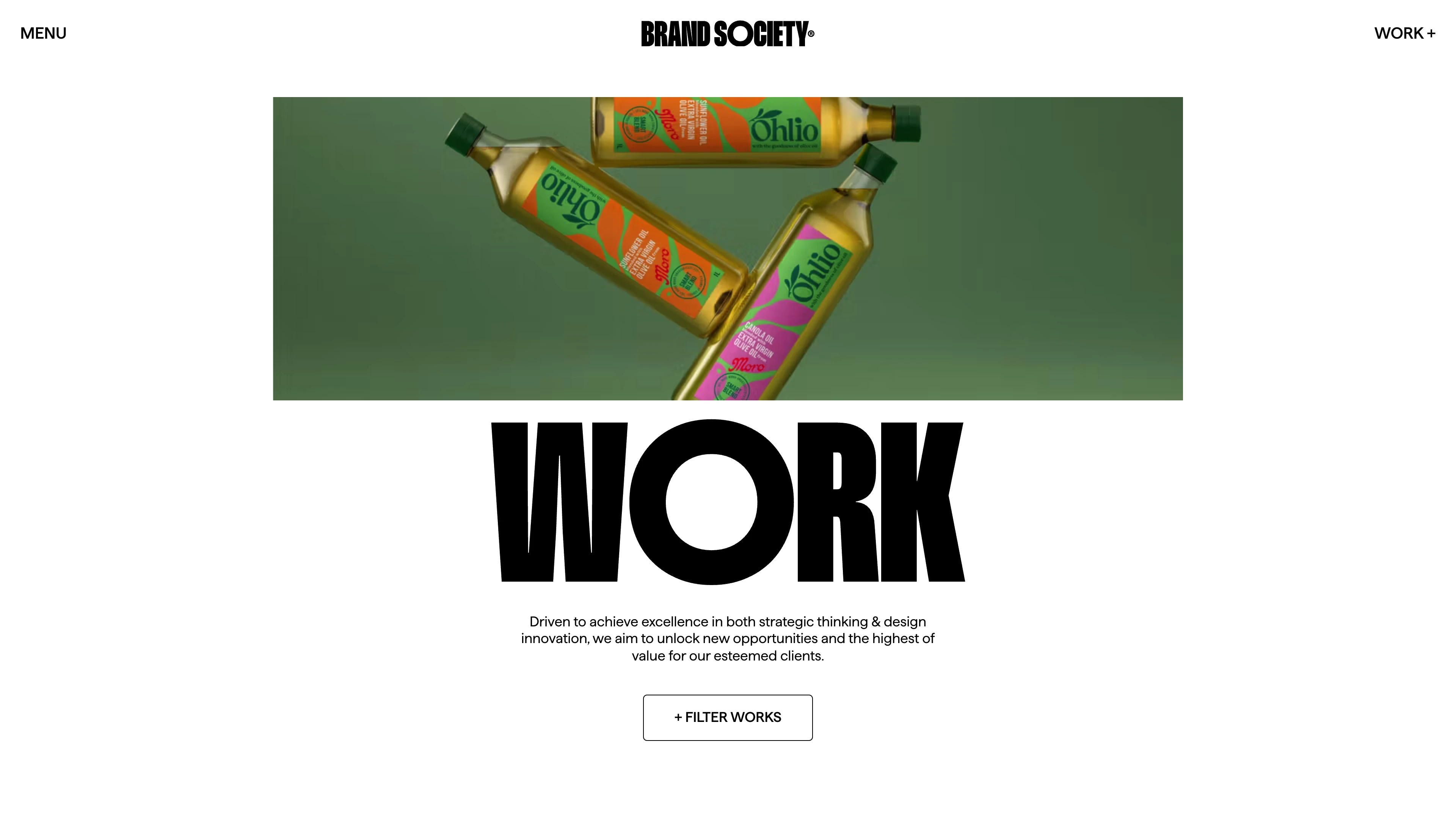 Full page screenshot of the Brand Society website. Brand Society is an award-winning strategic brand design agency with a focus on …
