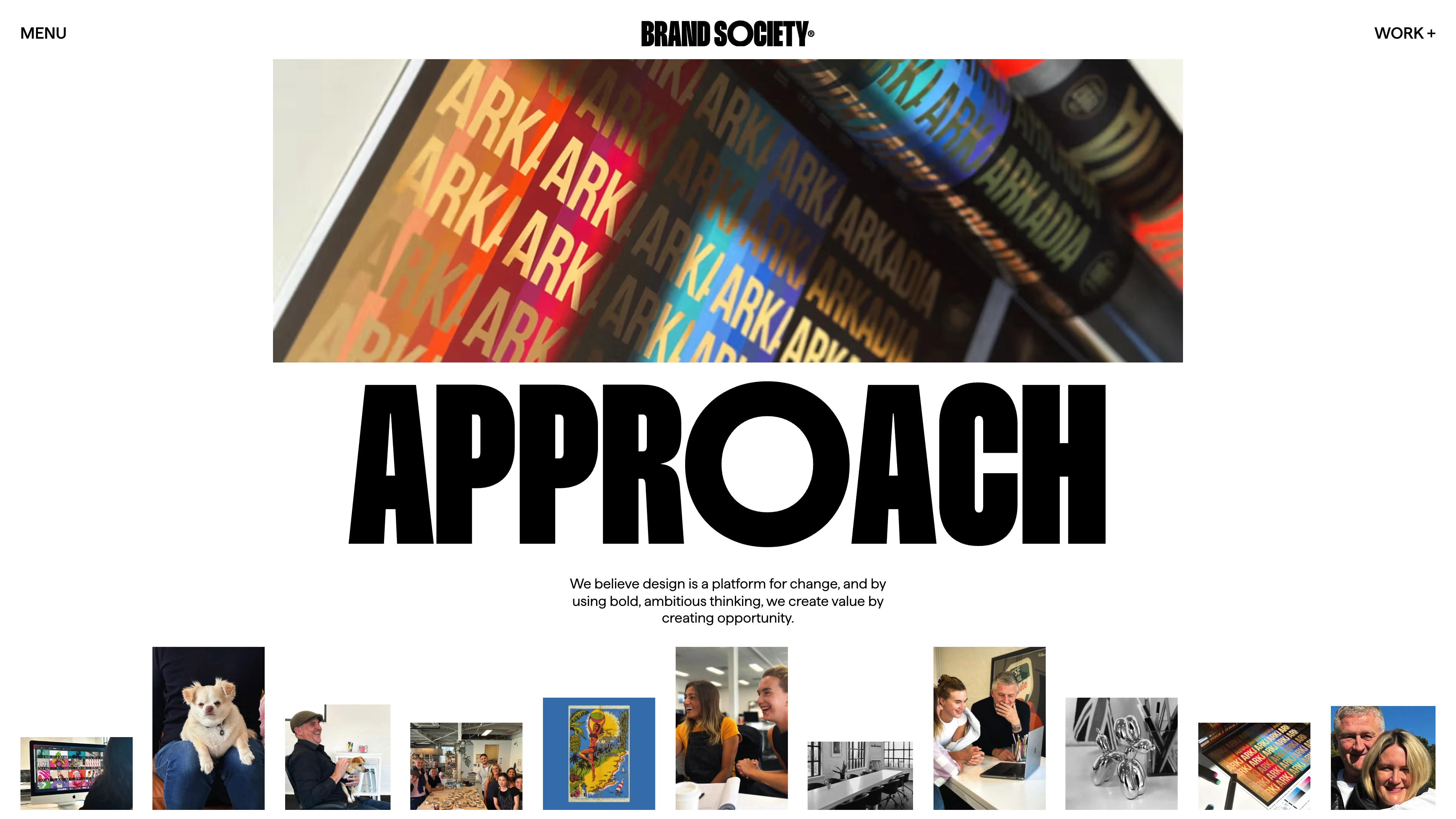 Full page screenshot of the Brand Society website. Brand Society is an award-winning strategic brand design agency with a focus on …