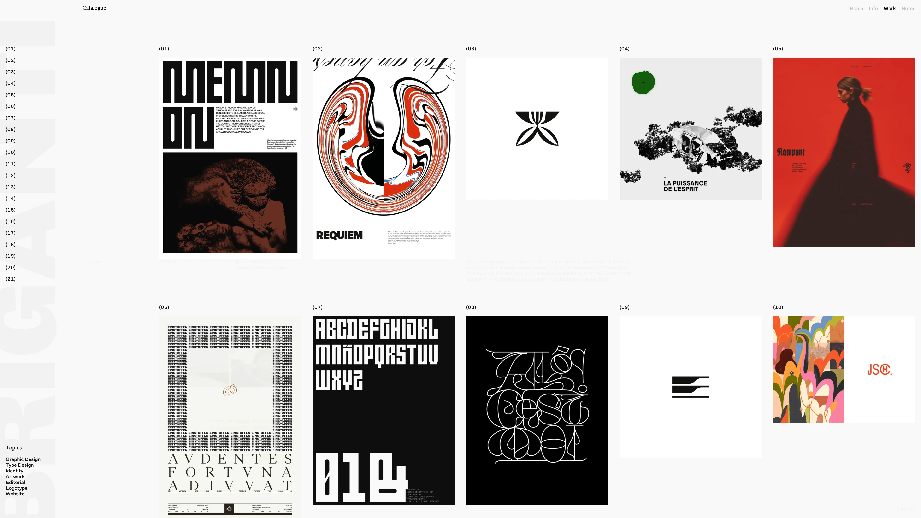Full page screenshot of the Andres Briganti website. Andrés Briganti is an independent designer specializing in visual identity, with …