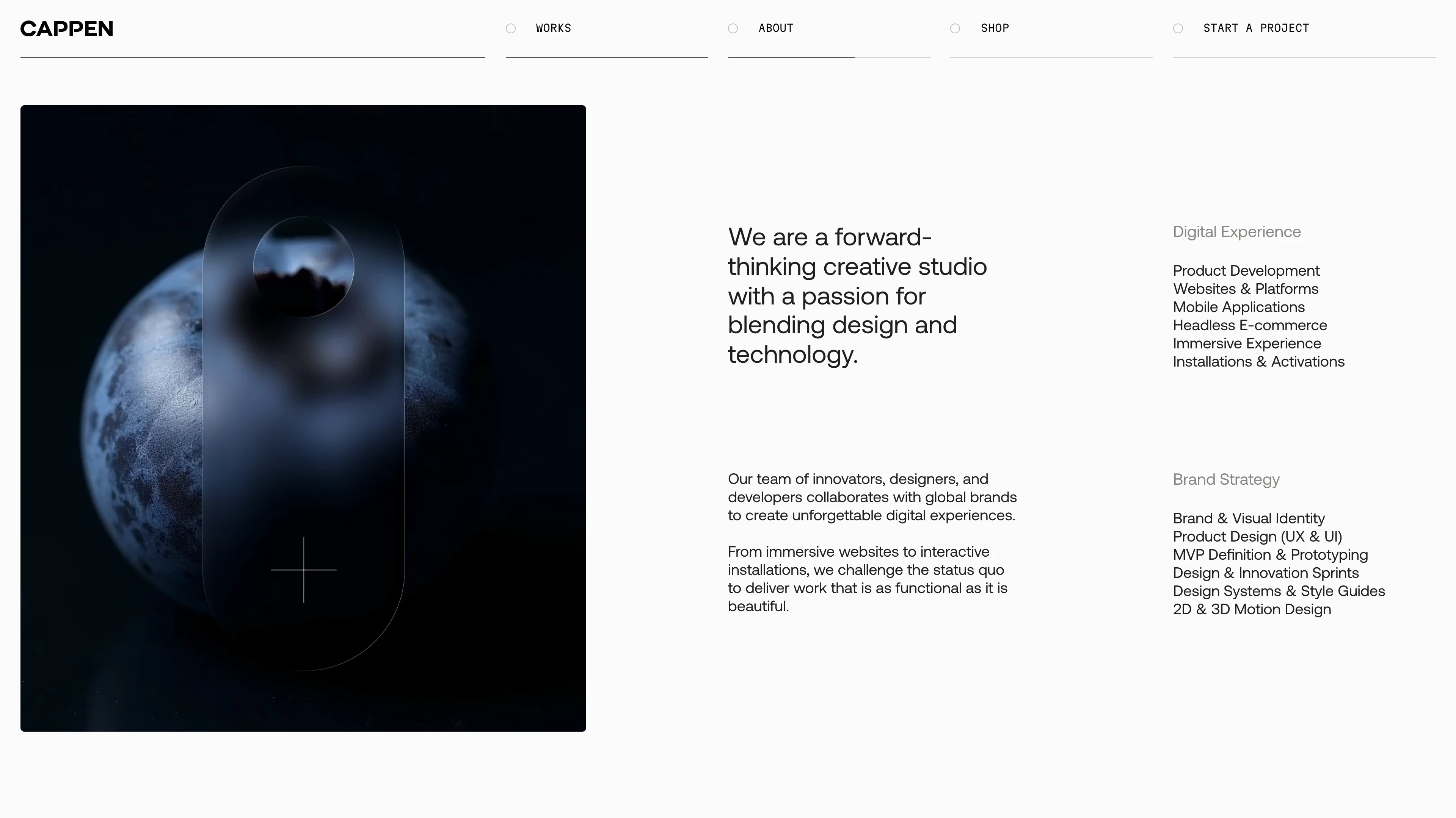 Full page screenshot of the Cappen website. Cappen is a globally awarded web design & development and creative design …