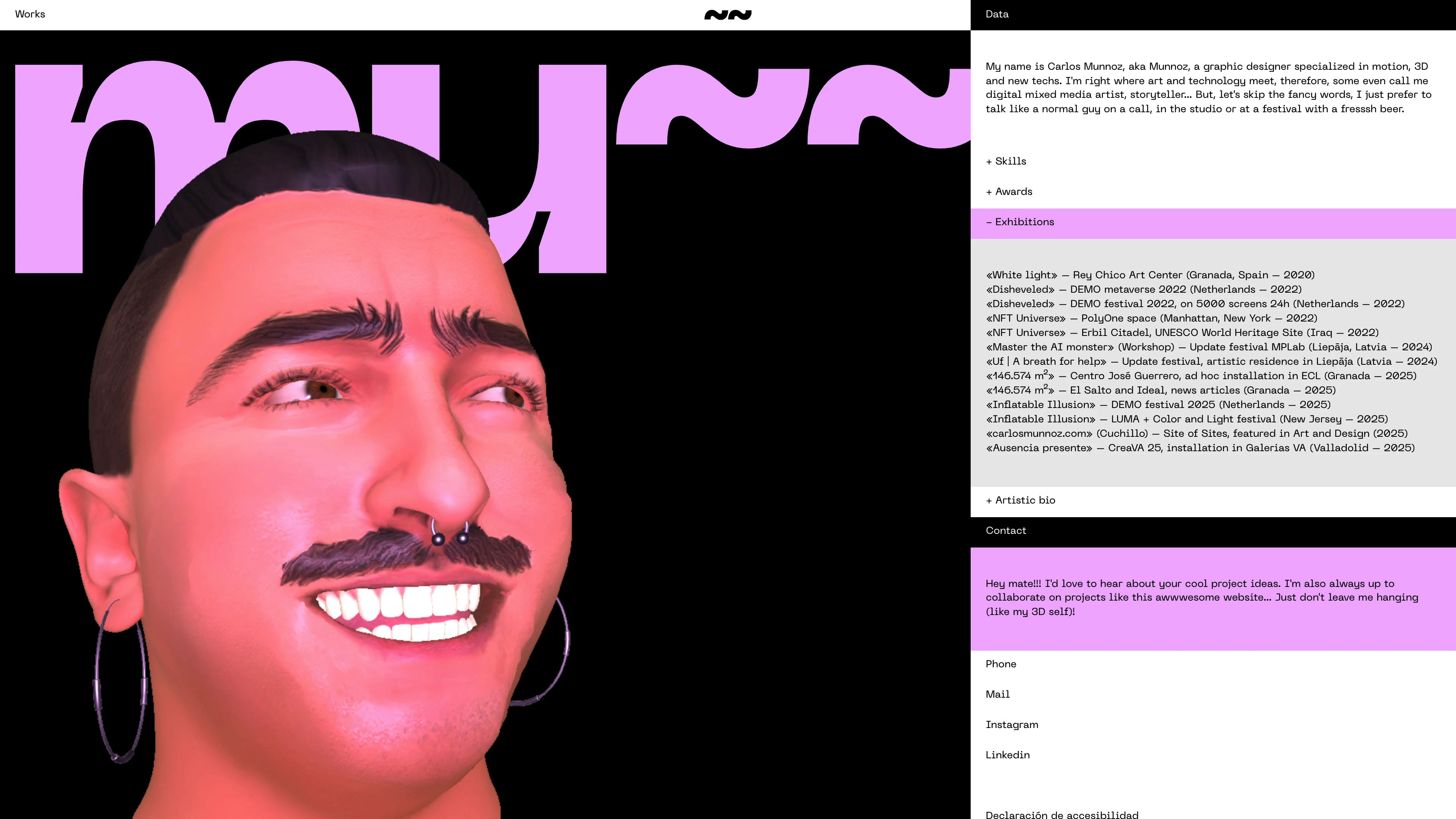 Full page screenshot of the Carlos Munnoz website. My name is Carlos Munnoz, aka Munnoz, a graphic designer specialized in motion, …