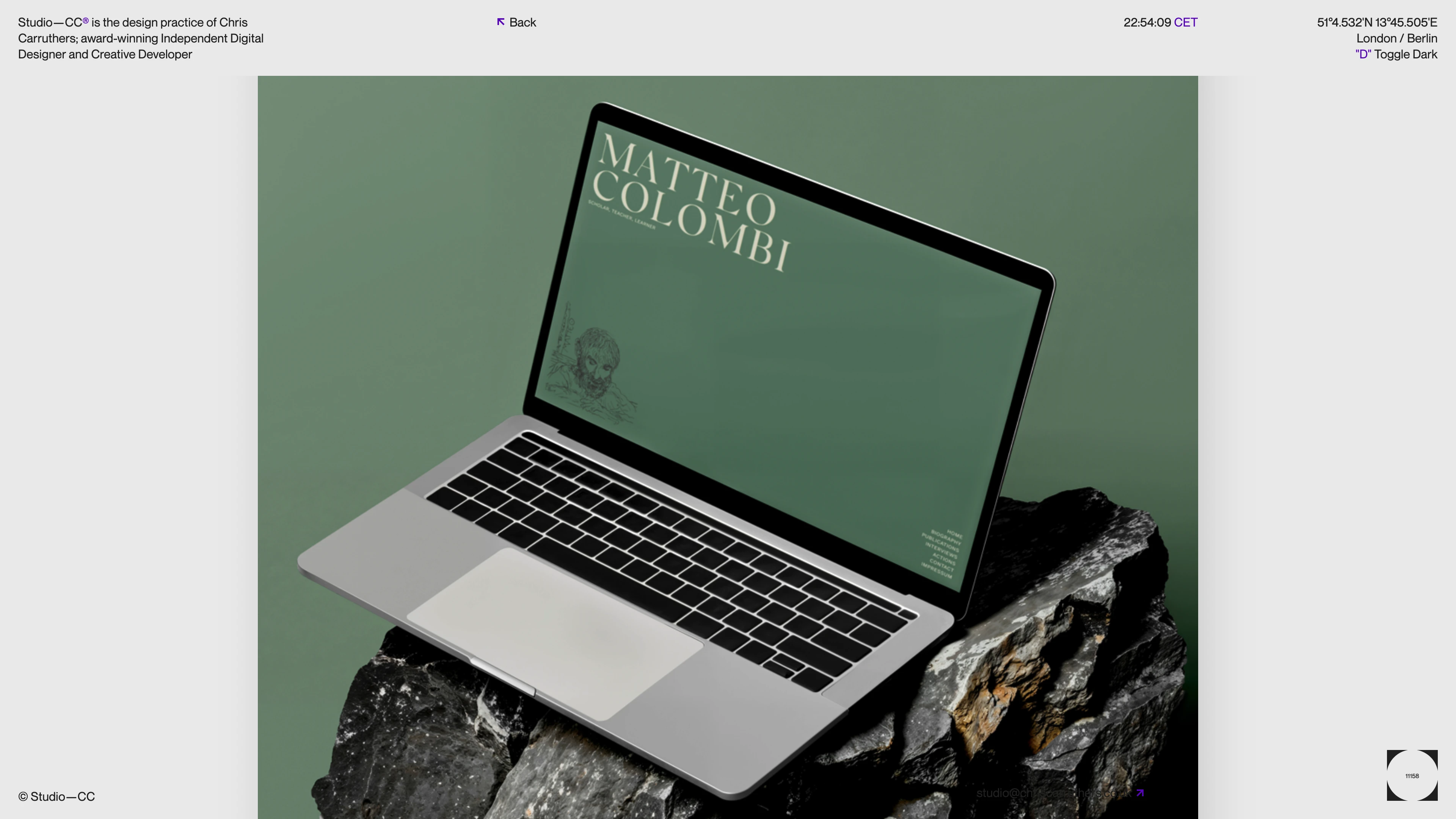 Full page screenshot of the Studio—CC website. Studio—CC is the design practice of Chris Carruthers; award-winning Independent …
