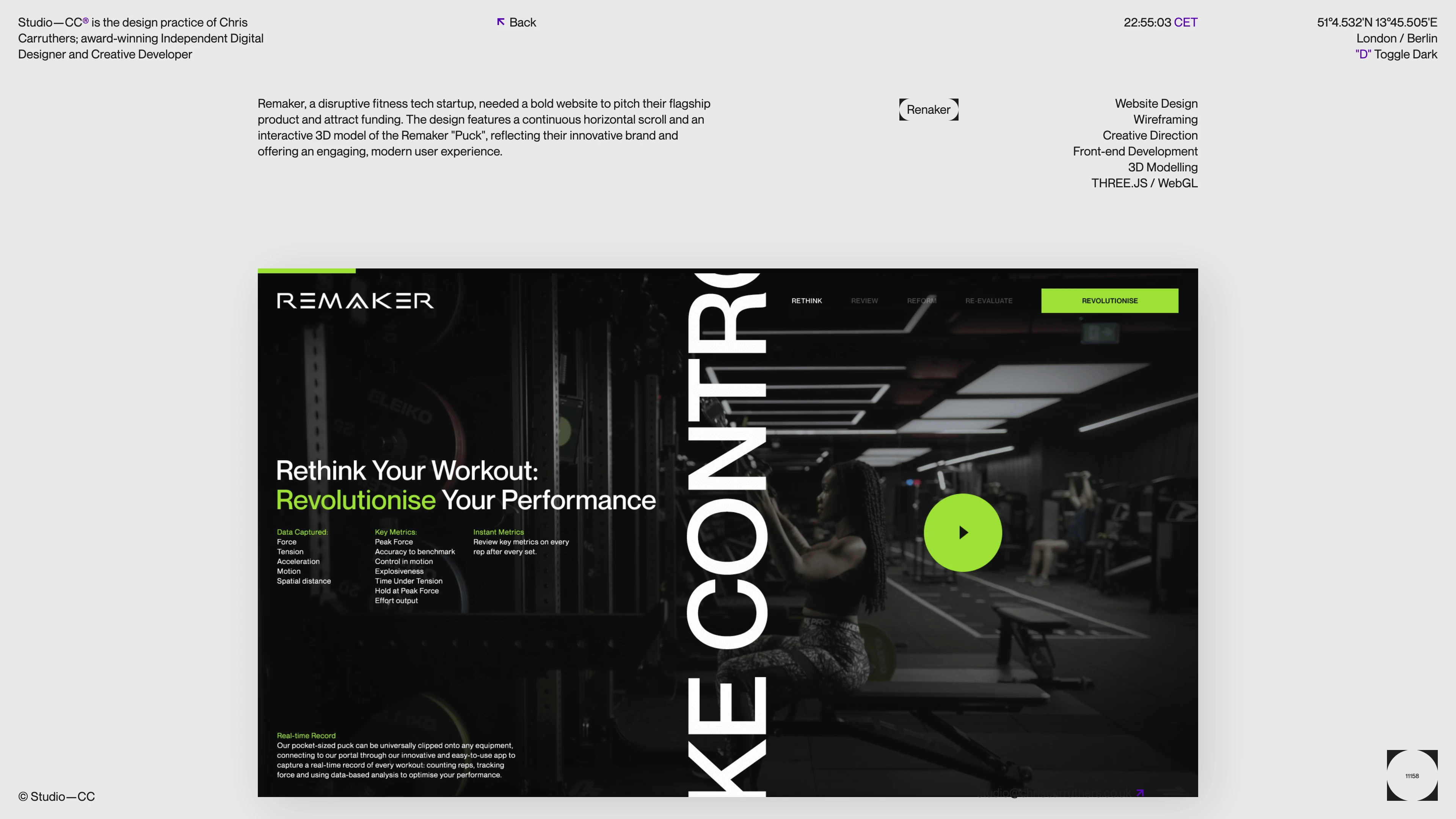Full page screenshot of the Studio—CC website. Studio—CC is the design practice of Chris Carruthers; award-winning Independent …