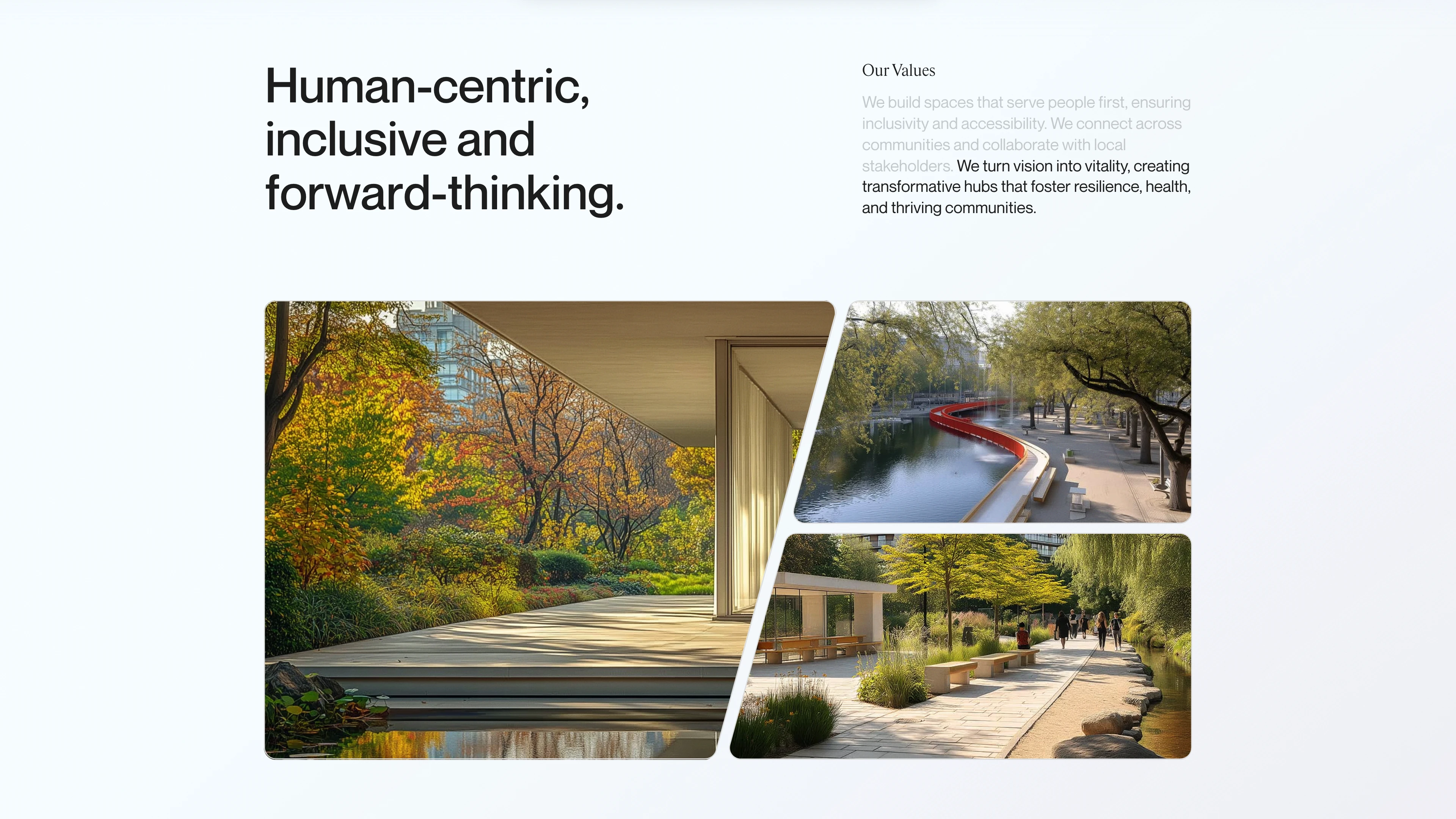 Full page screenshot of the Clearwater website. Rethinking urban land use to prioritise wellbeing, accessibility and community …