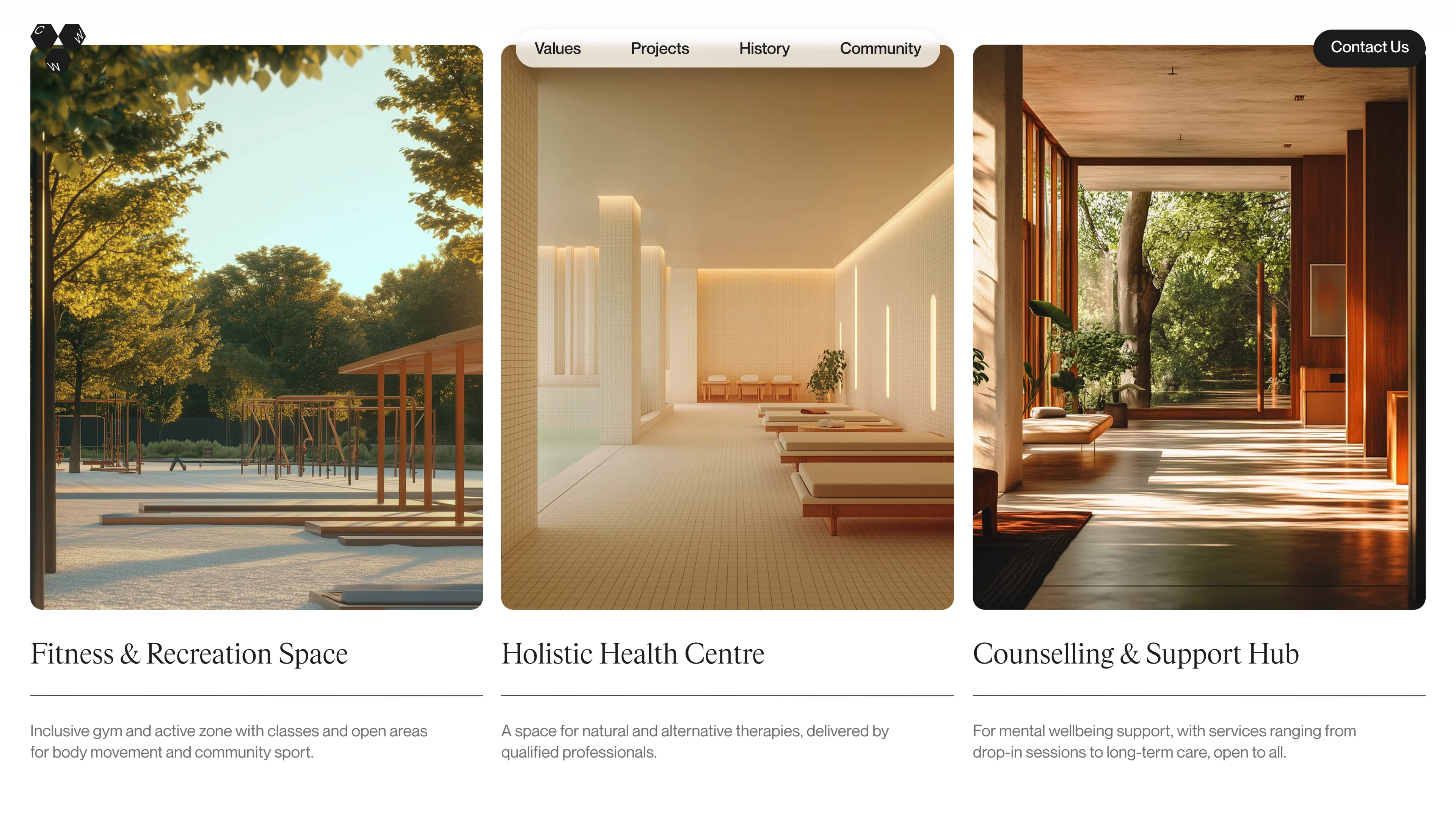 Full page screenshot of the Clearwater website. Rethinking urban land use to prioritise wellbeing, accessibility and community …