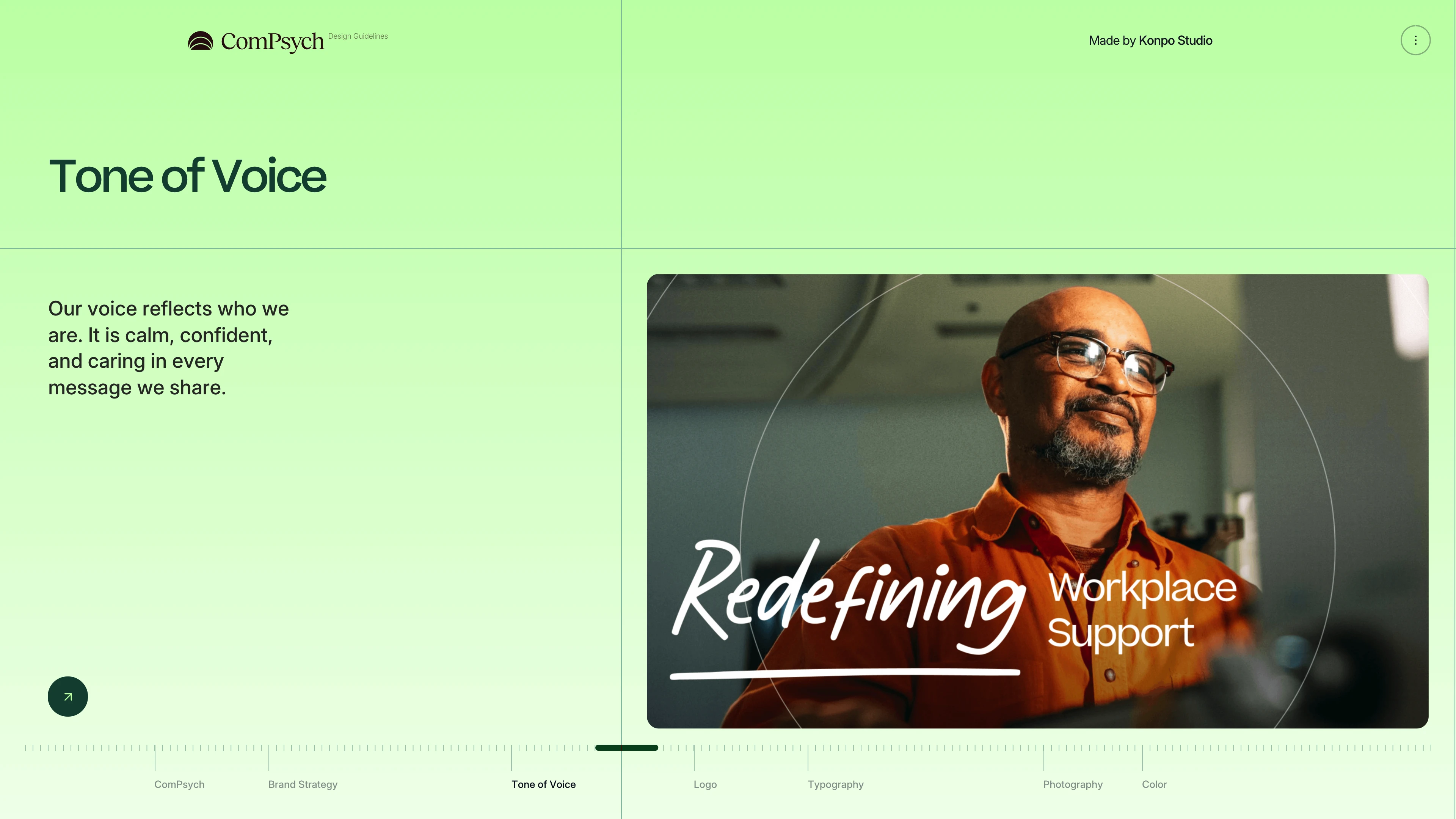 Full page screenshot of the Compsych website. At Compsych, our Brand Guidelines help us infuse everything we make with …
