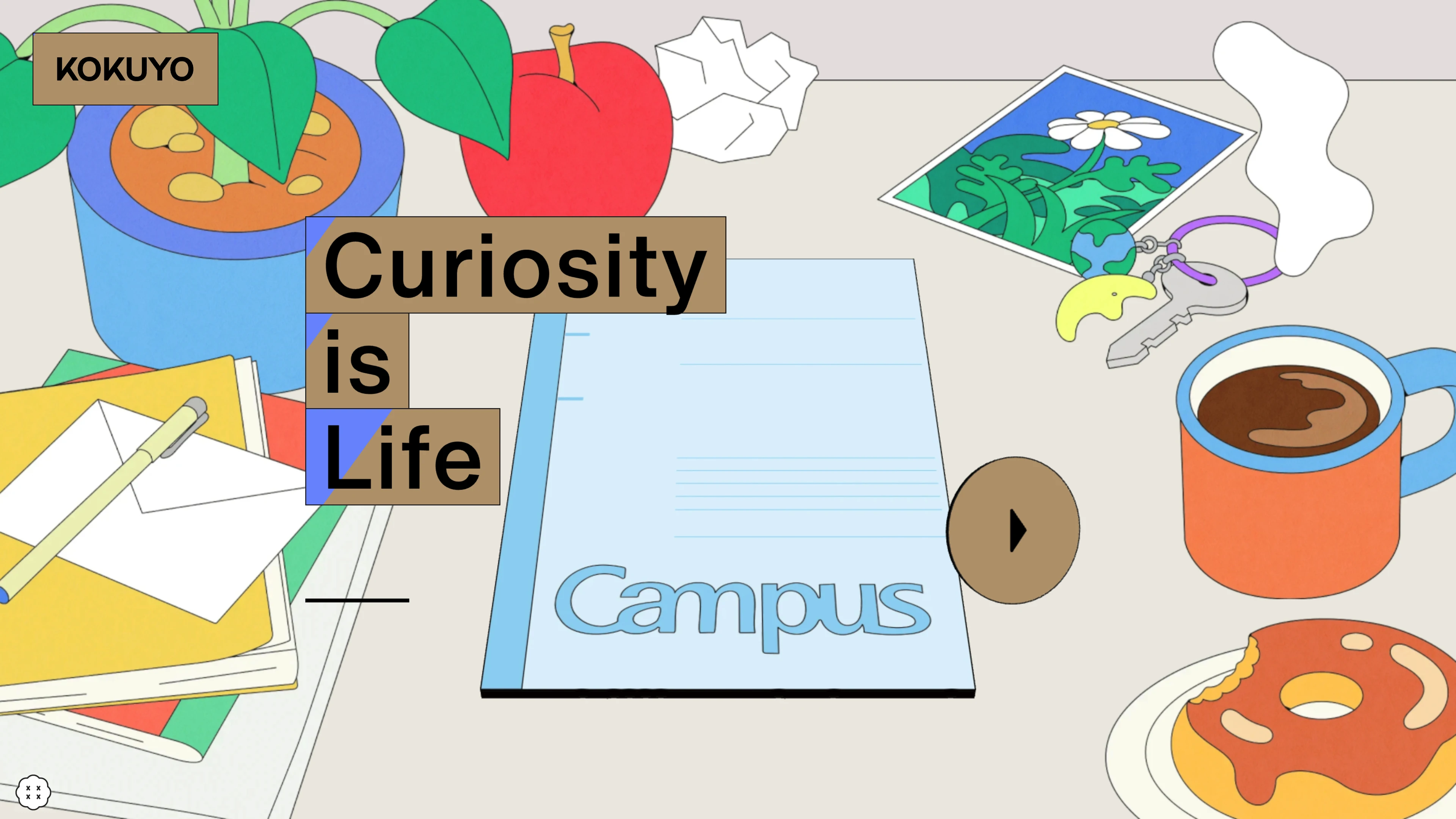 Full page screenshot of the Curiosity is Life website. It is our focus, and our contribution to the world. A message from KOKUYO …