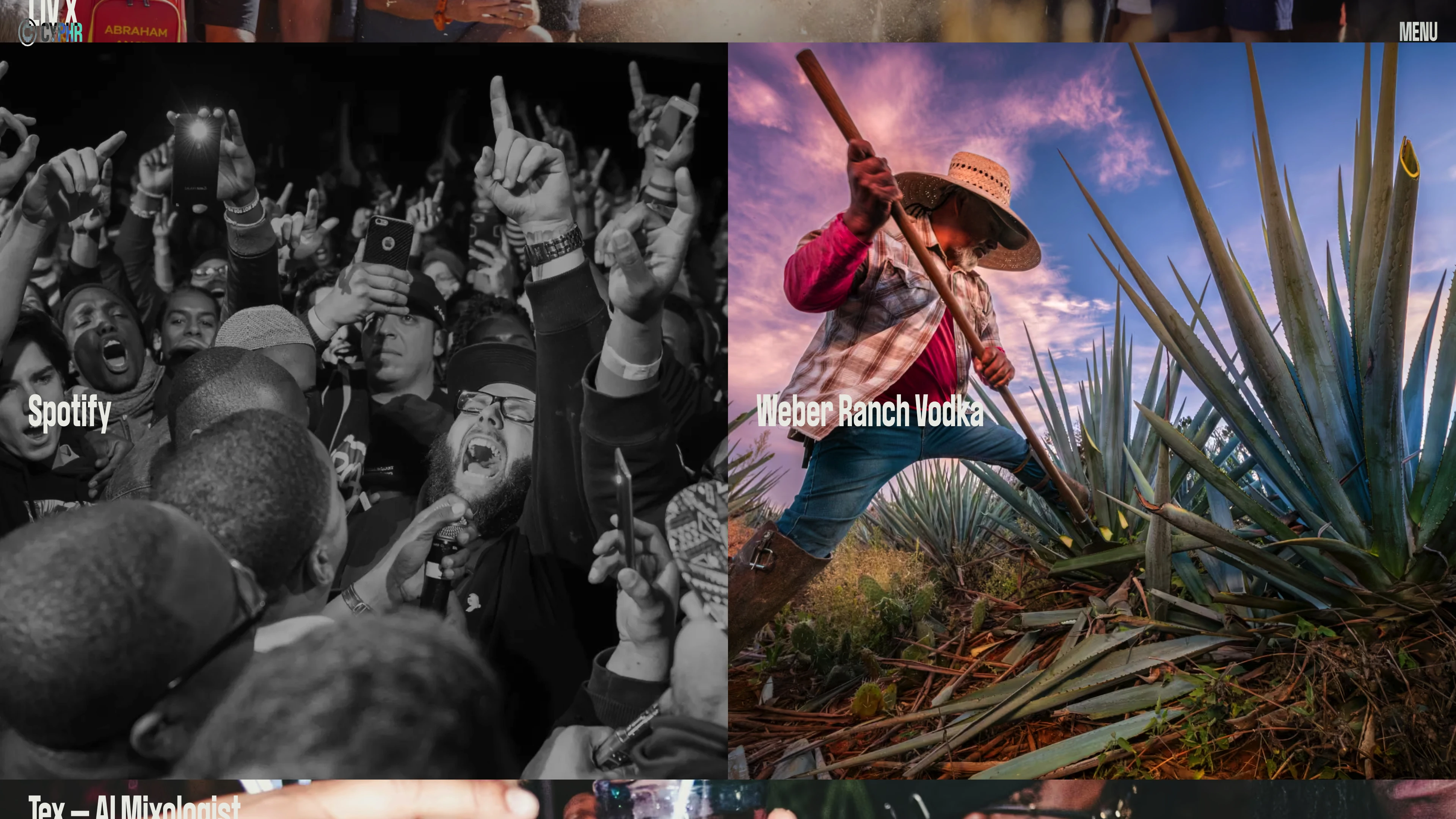 Full page screenshot of the Cyphr Studio website. Cyphr is a digital experience and venture studio redefining how modern fans …