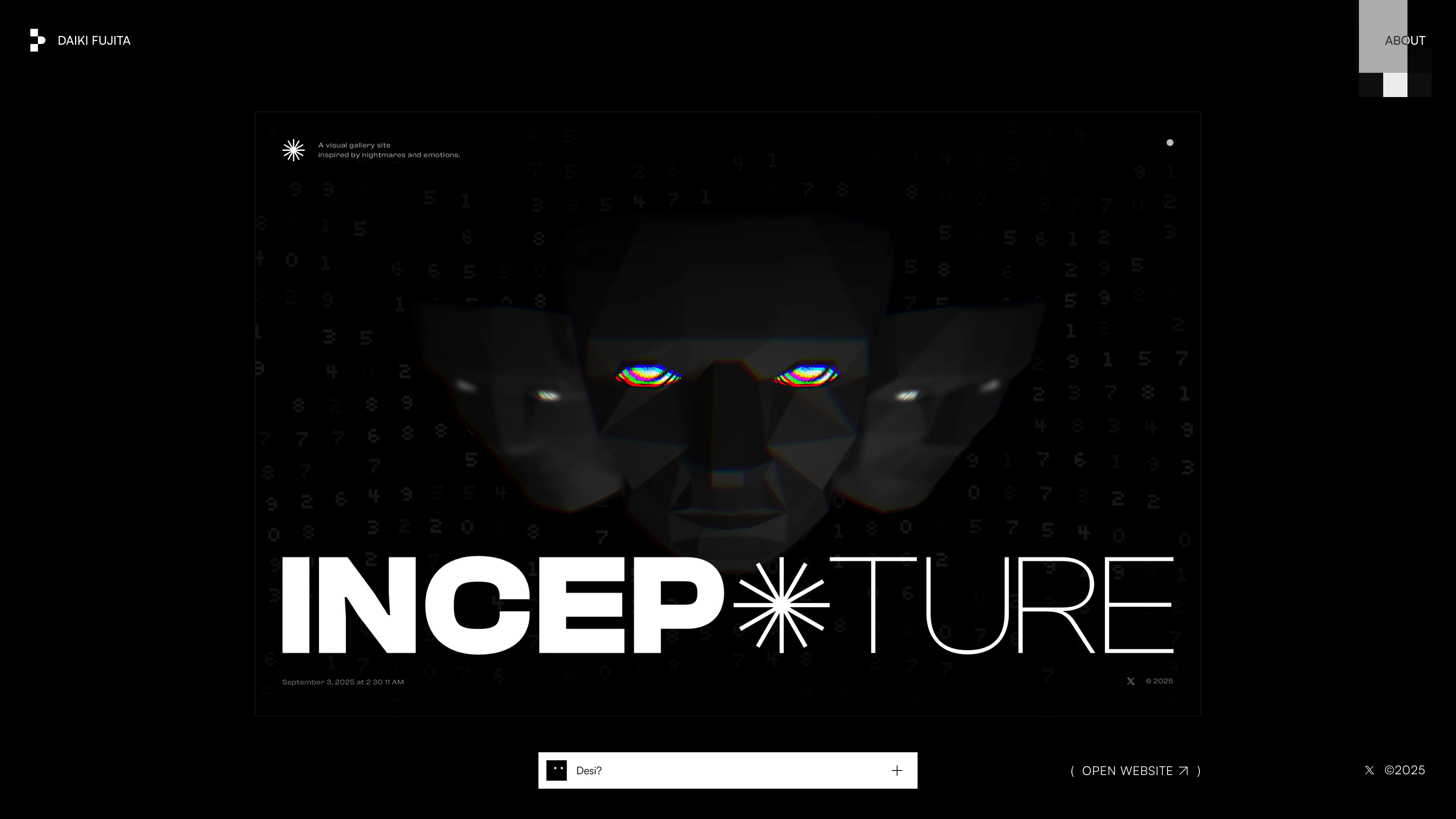 Full page screenshot of the Daiki Fujita website. I’m Daiki Fujita, a designer based in Tokyo. I work across the digital fields of …