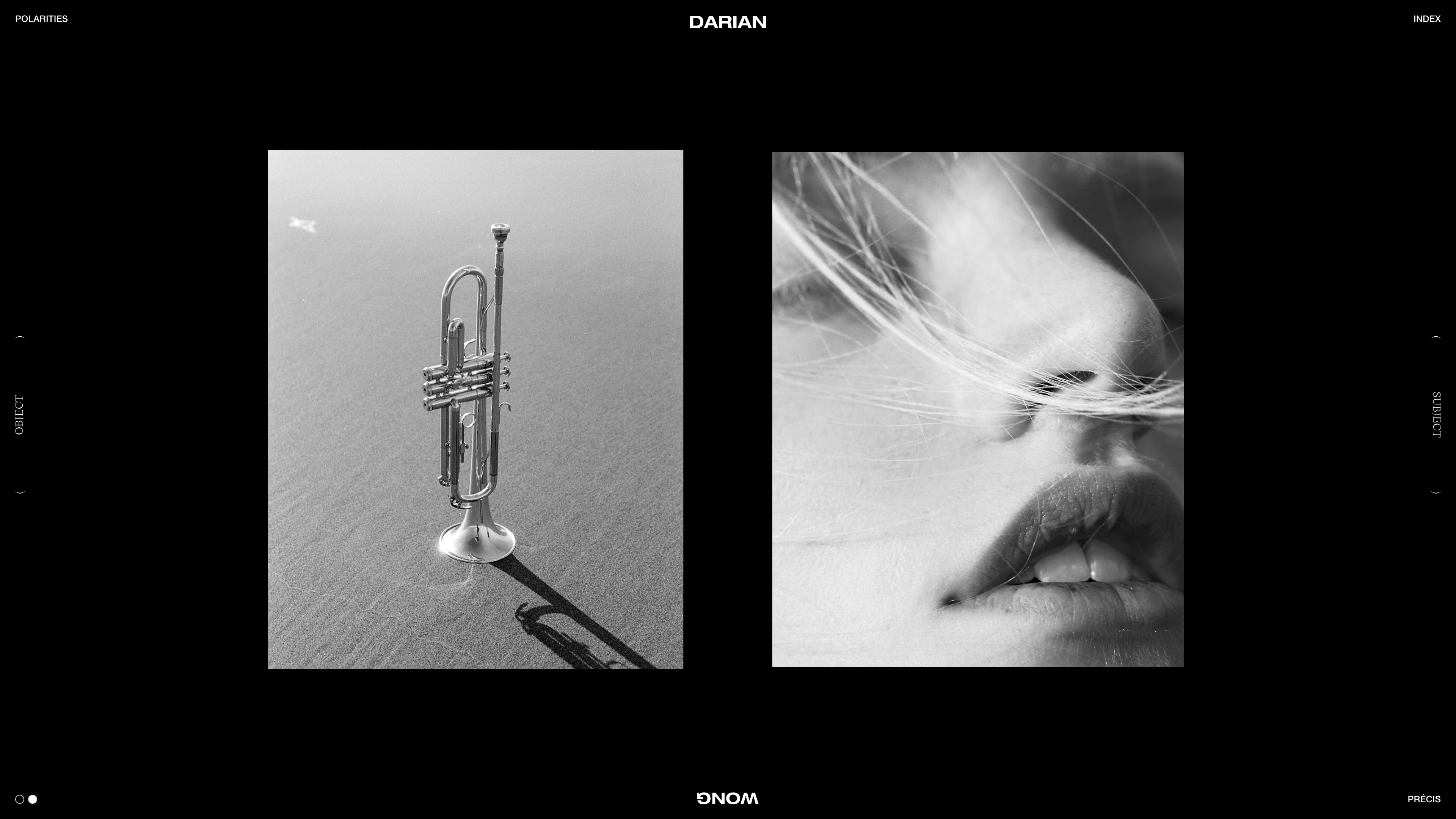 Full page screenshot of the Darian Wong website. An open investigation into the nature of duality by visual artist, photographer …