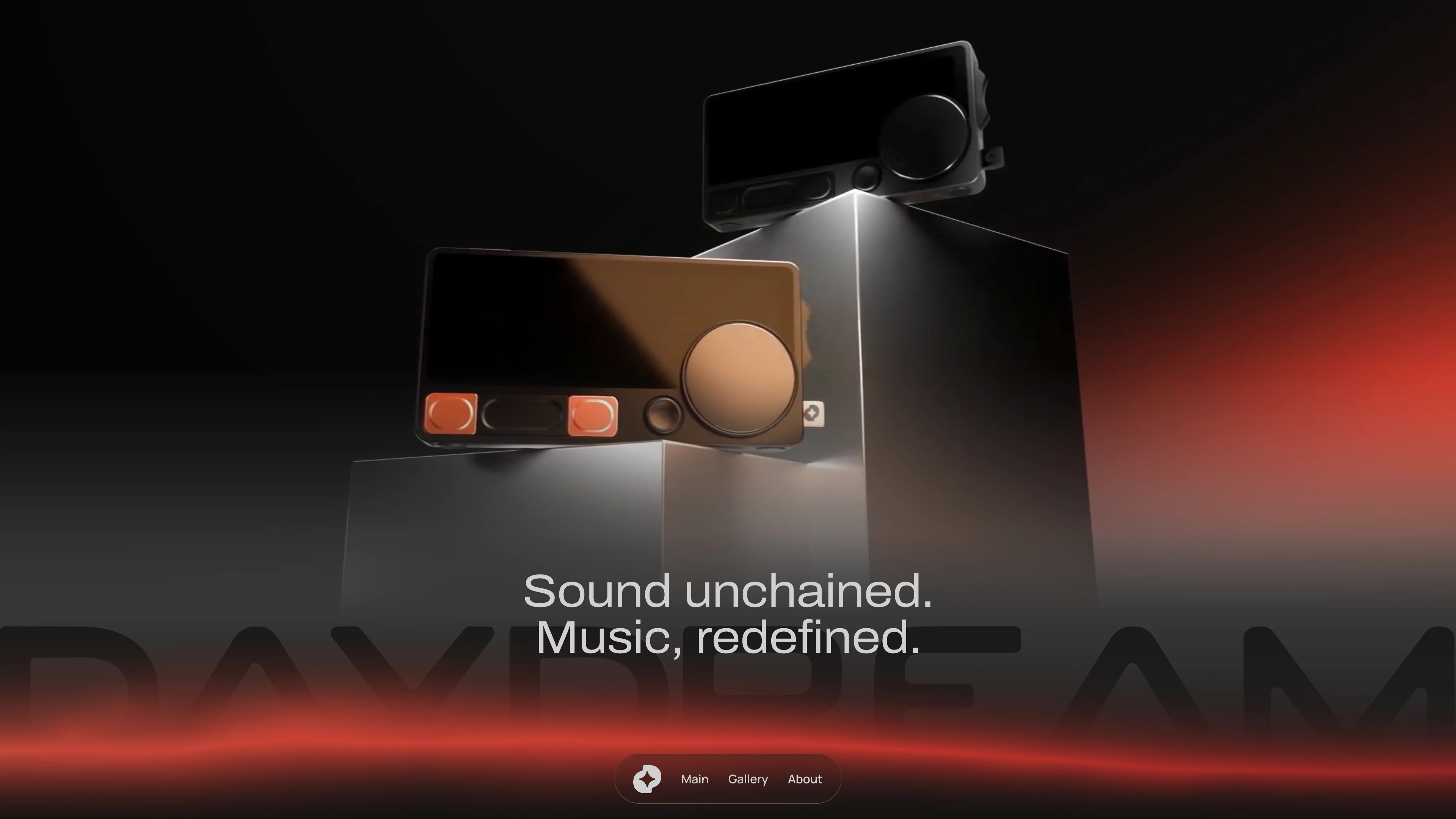 Full page screenshot of the DAYDREAM website. A music player built for the now. Seamless, social, and made to move with you. …