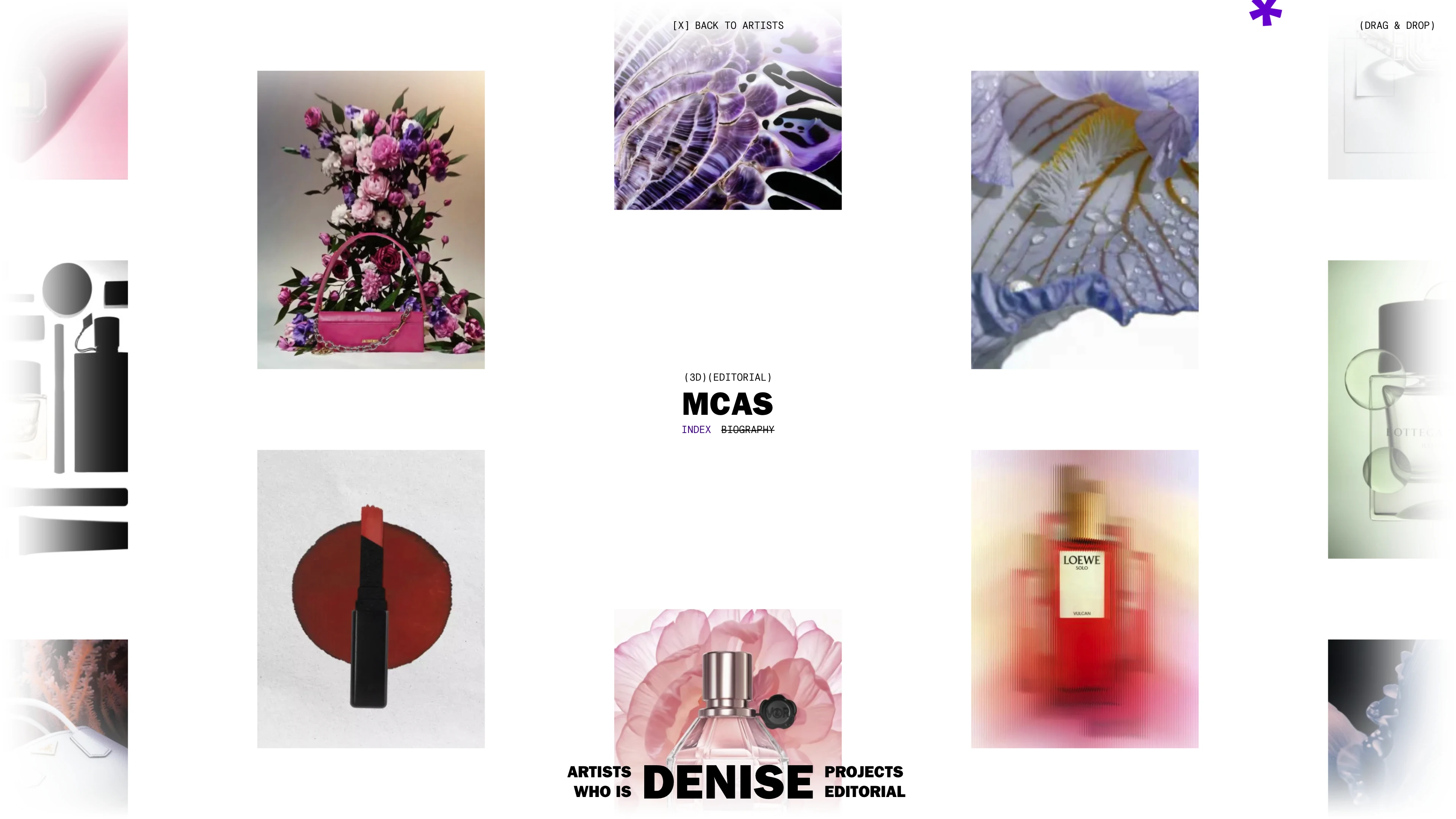 Full page screenshot of the Denise Agency website. Denise Agency is a Paris based agency representing innovative photographers, …