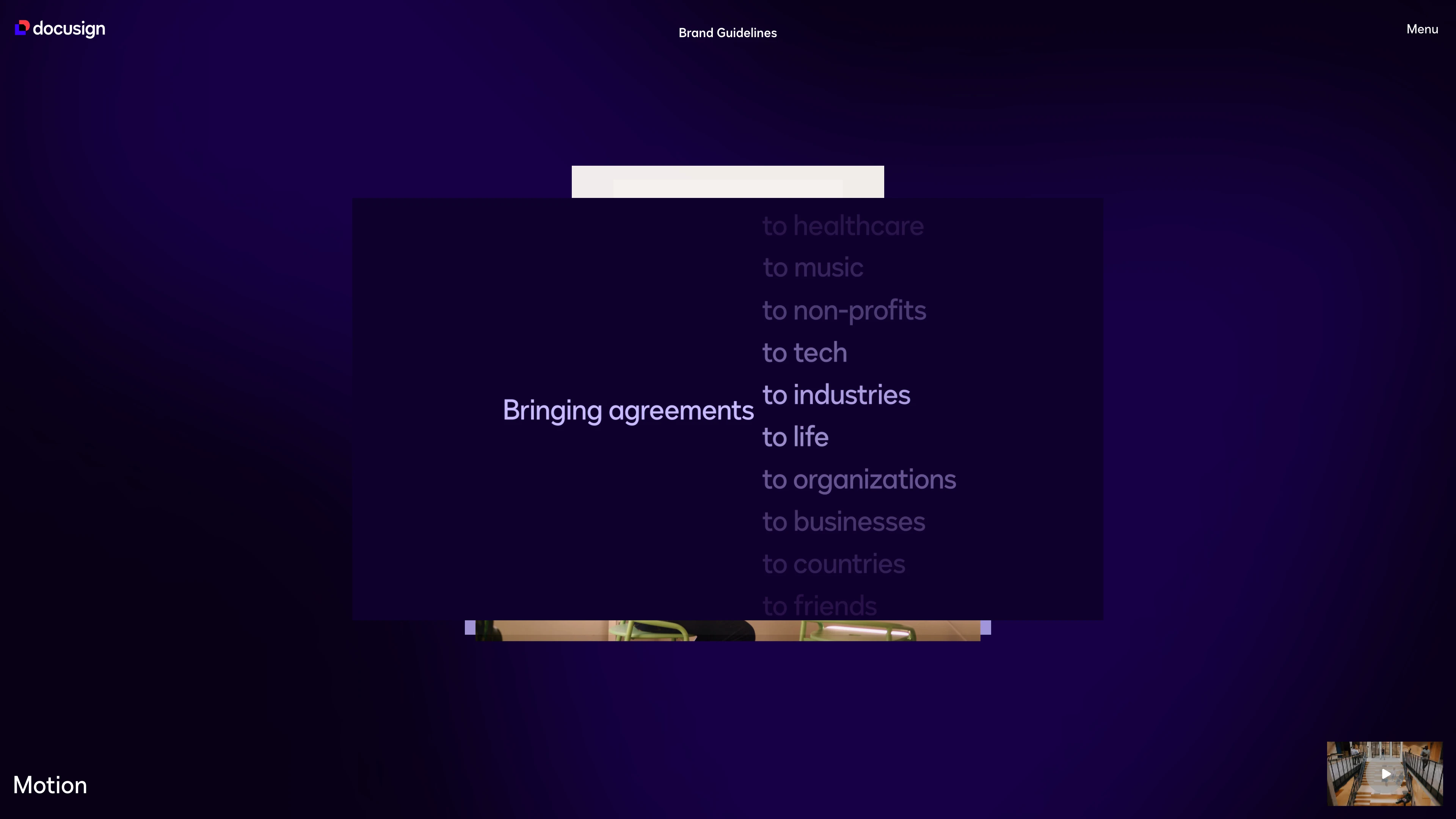 Full page screenshot of the Docusign Brand Guidelines website. Your central hub for Docusign’s brand system. Explore our latest work, access …
