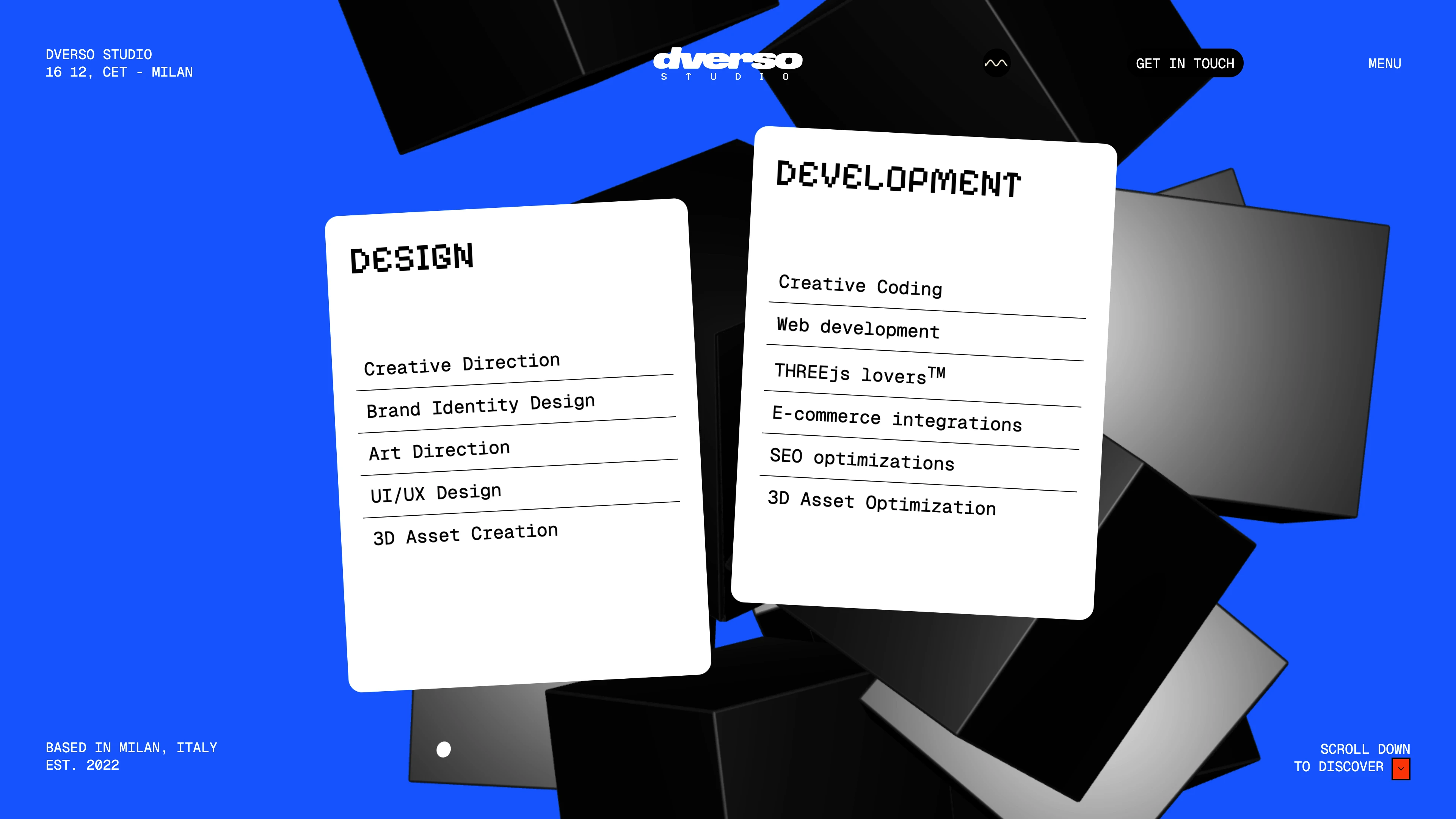 Full page screenshot of the dverso studio website. We specialize in creating modern, responsive, and user-friendly websites. Our …