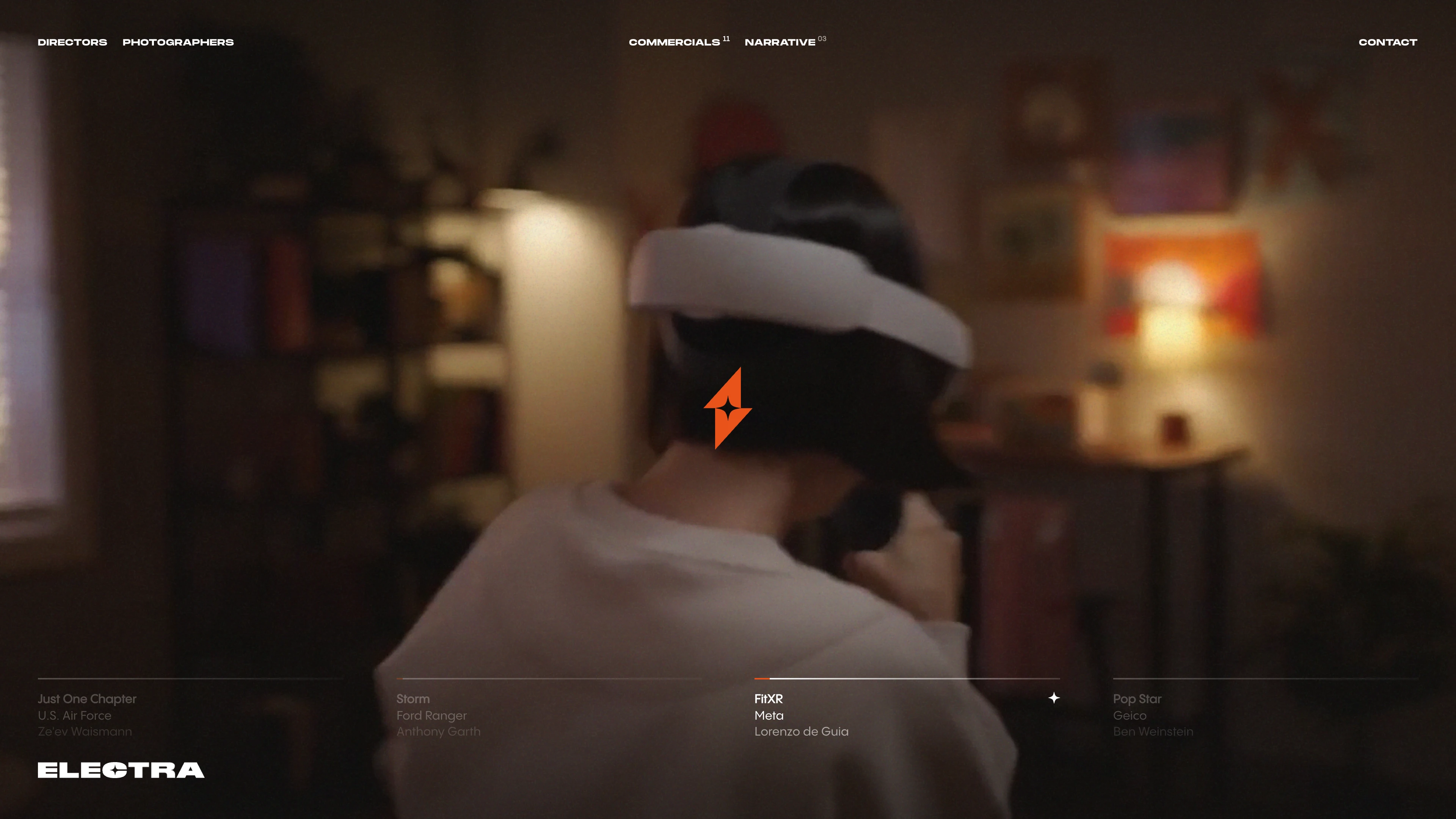 Full page screenshot of the Electra Filmworks website. Electra Filmworks is a Los Angeles based production studio.