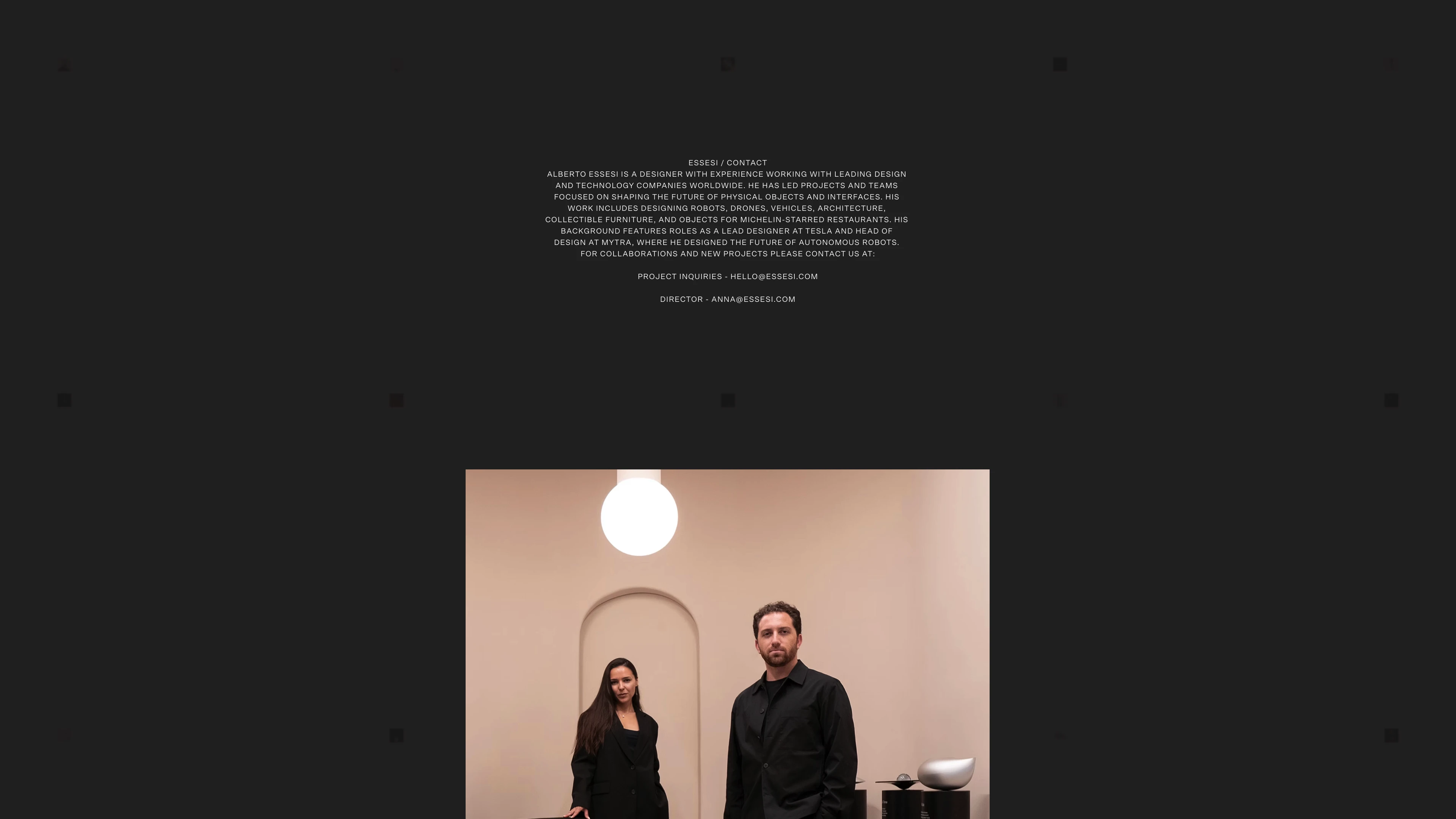 Full page screenshot of the Alberto Essesi website. Alberto Essesi is a designer with experience working with leading design and …