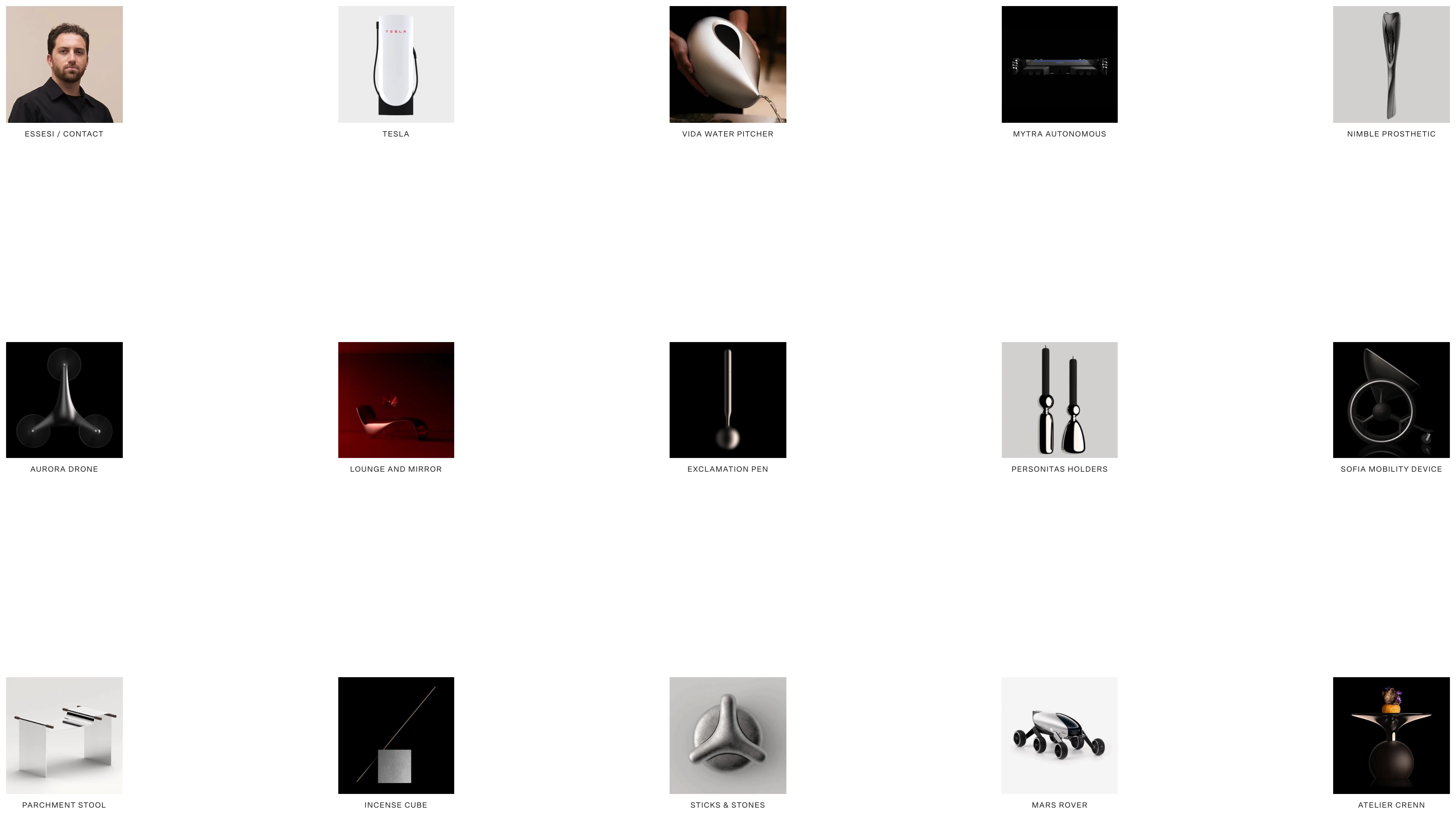 Full page screenshot of the Alberto Essesi website. Alberto Essesi is a designer with experience working with leading design and …