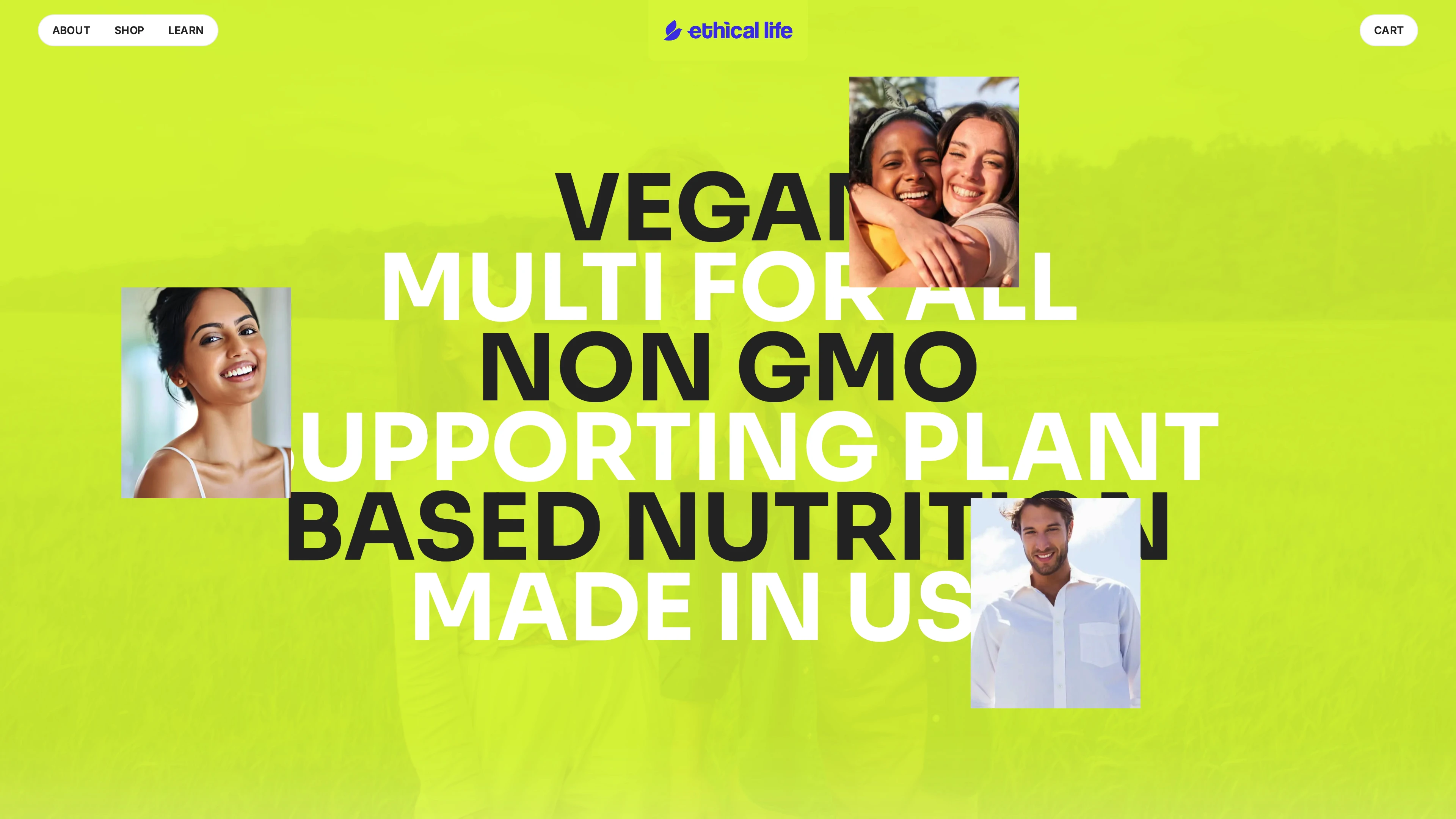 Full page screenshot of the Ethical Life website. Ethical Life provides a gummy vitamin solution for health-conscious individuals …