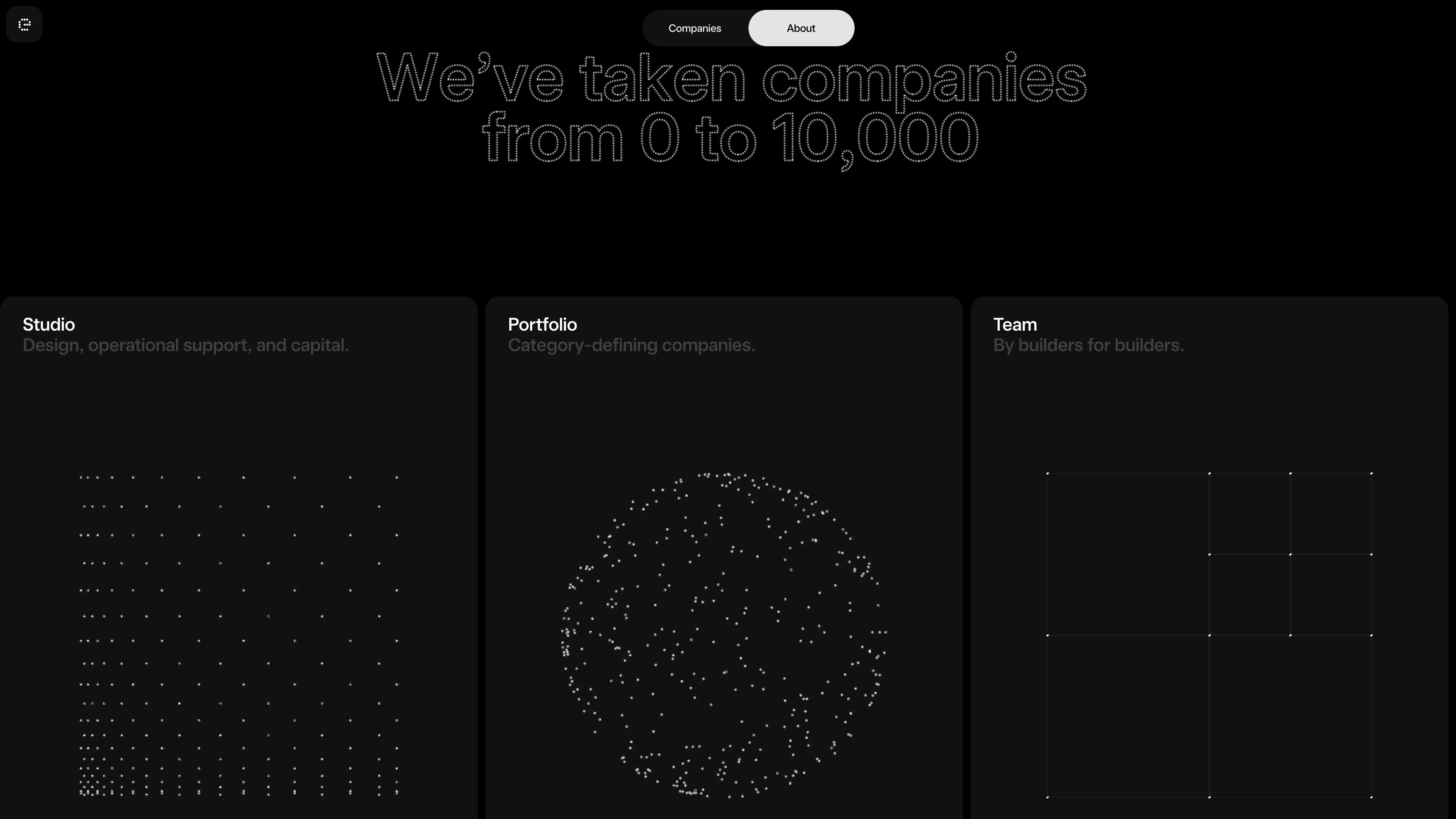 Full page screenshot of the Expa website. Where ideas expand into ventures. Expa Studio combines design expertise, …