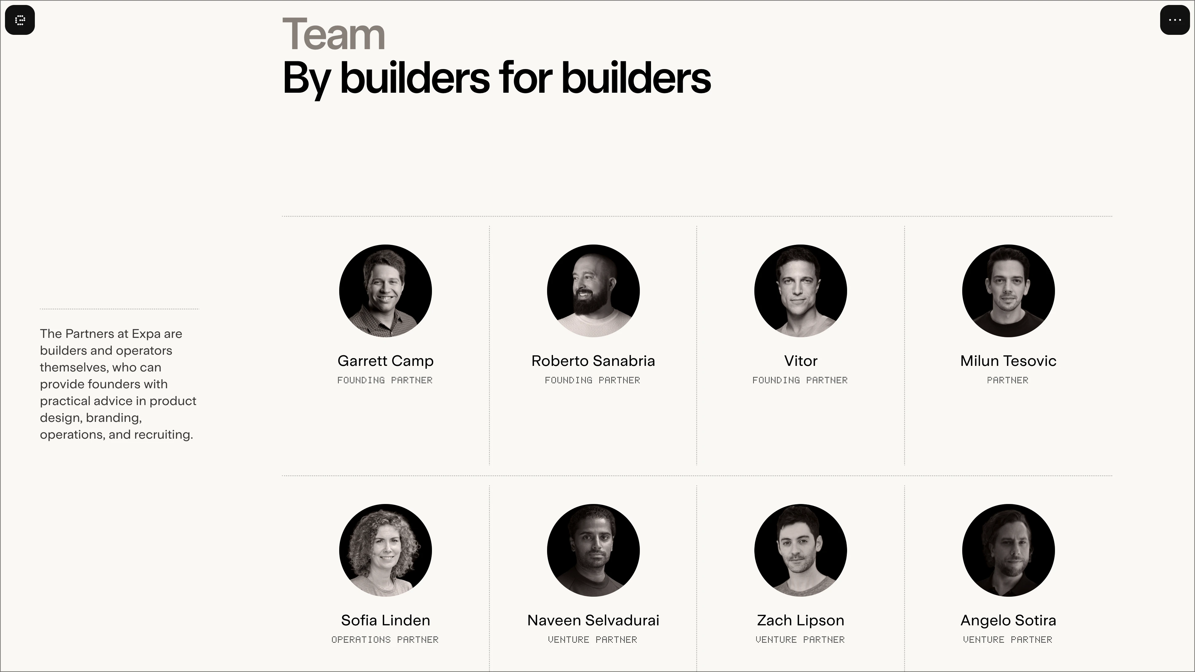 Full page screenshot of the Expa website. Where ideas expand into ventures. Expa Studio combines design expertise, …