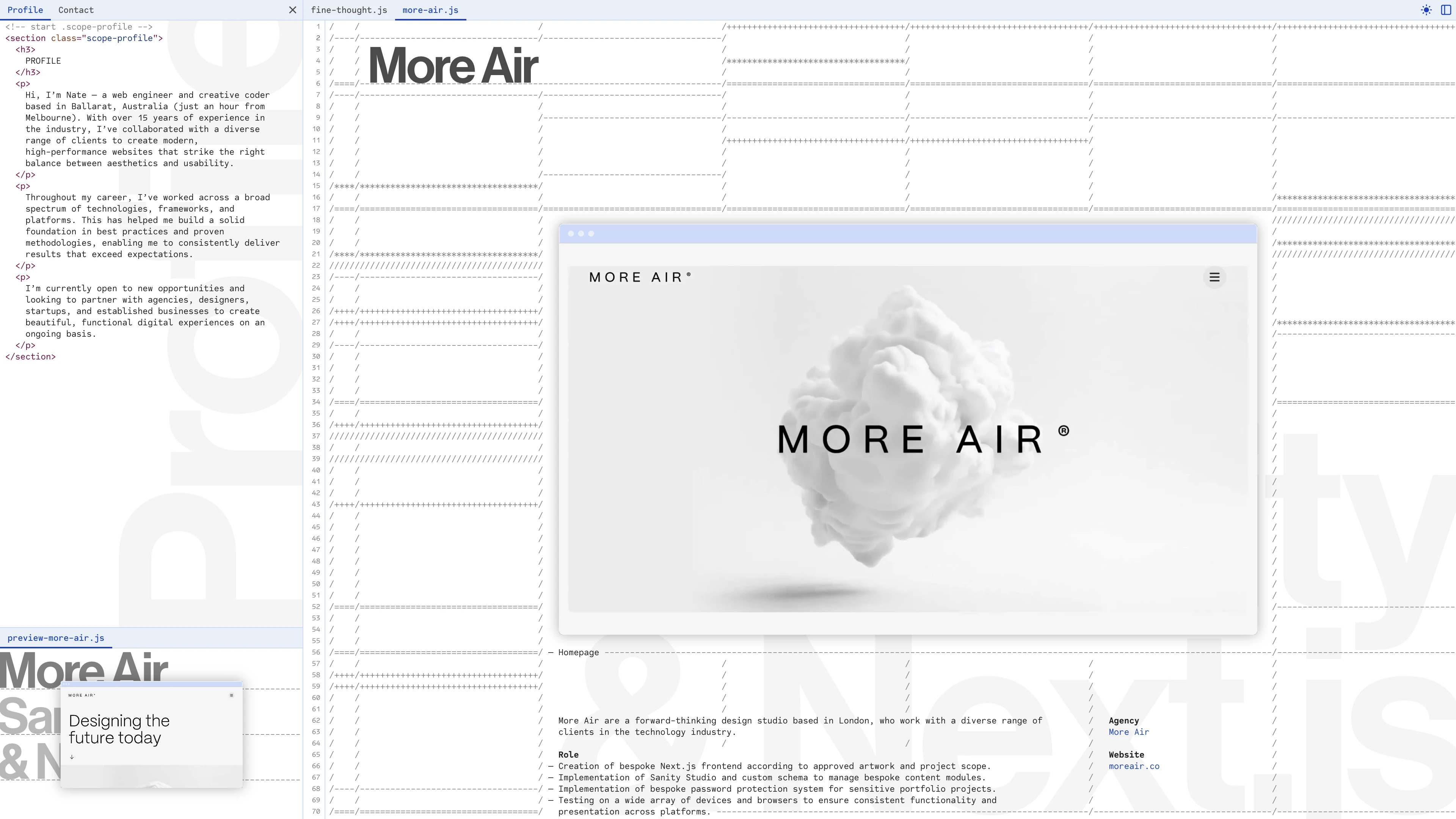 Full page screenshot of the Fine Thought website. The creative persona of Nathan Leigh Davis, a creative technologist and …