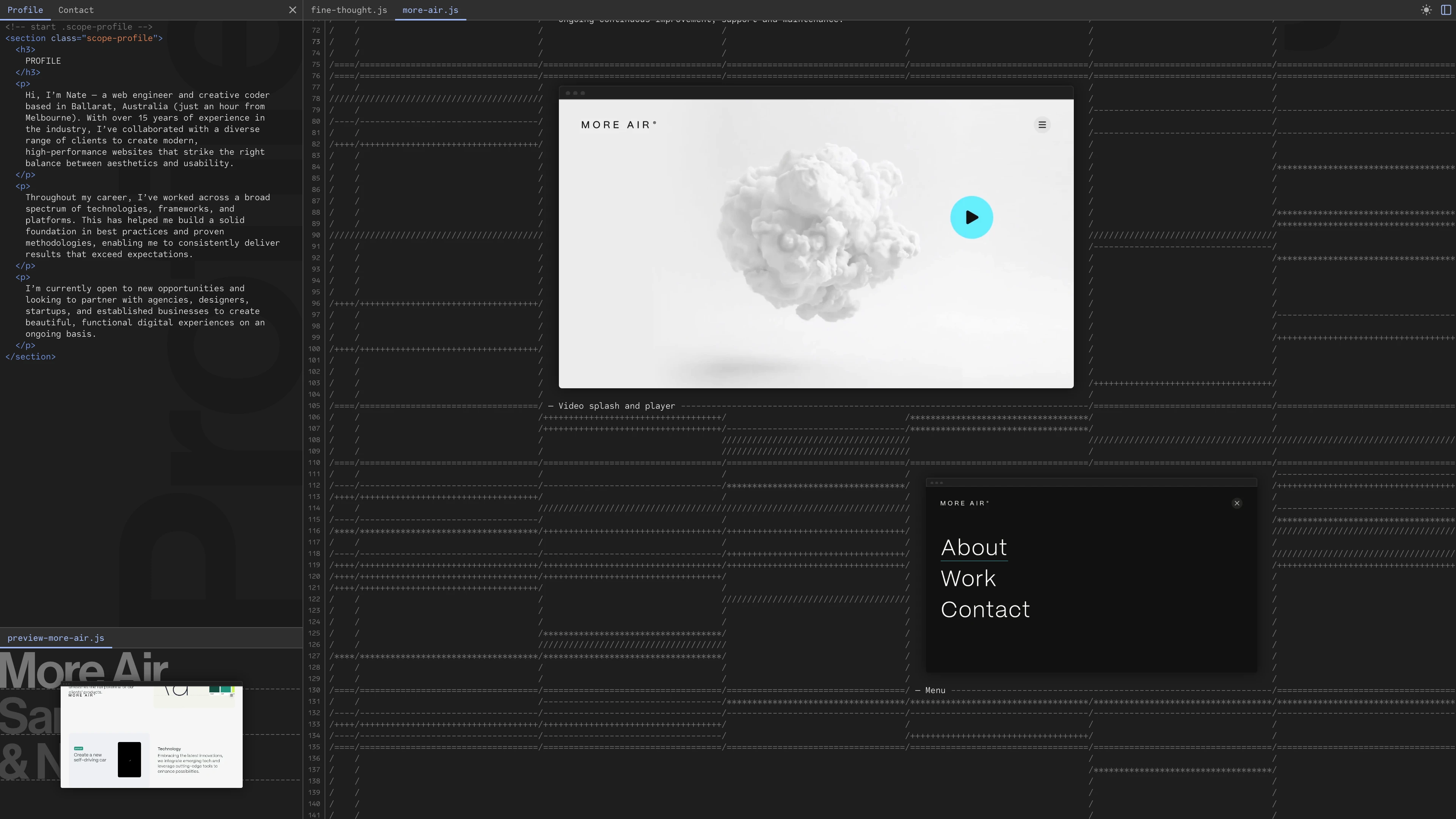 Full page screenshot of the Fine Thought website. The creative persona of Nathan Leigh Davis, a creative technologist and …