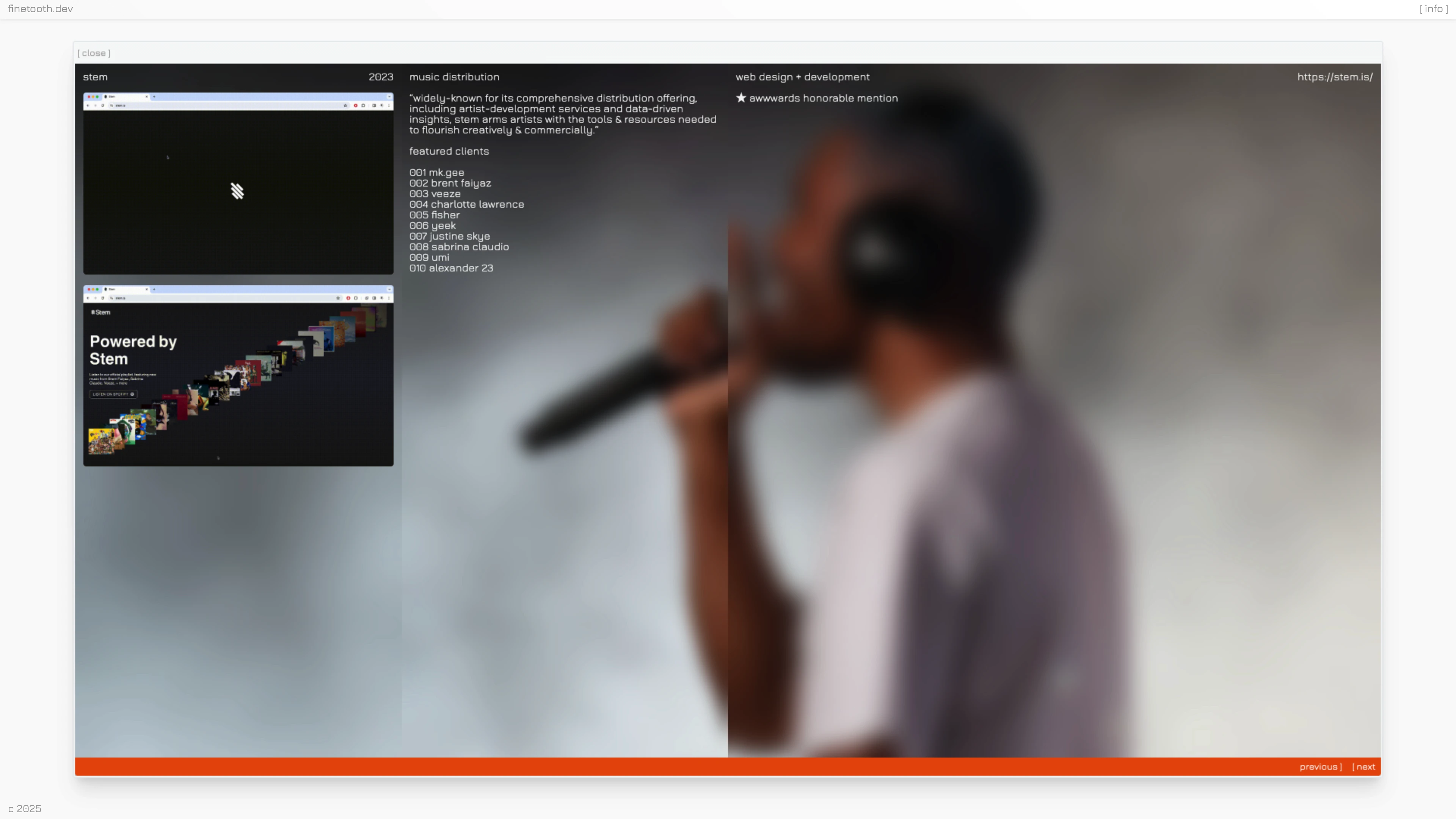 Full page screenshot of the Finetooth website. Fullstack web design and development.